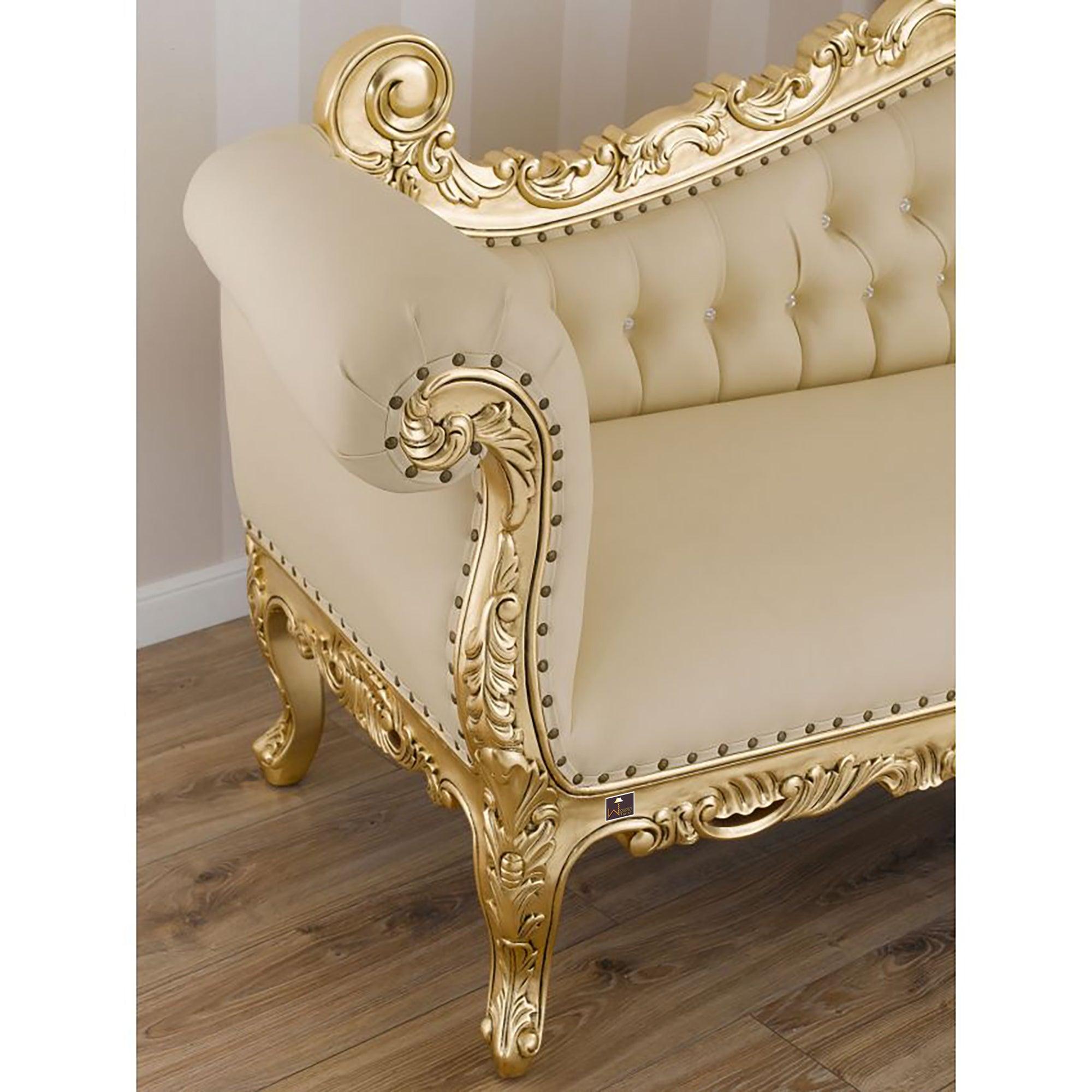 Hand Carved Barock Stil Chaise Longue Sofa Champagner Crystal (Teak Wood) - WoodenTwist