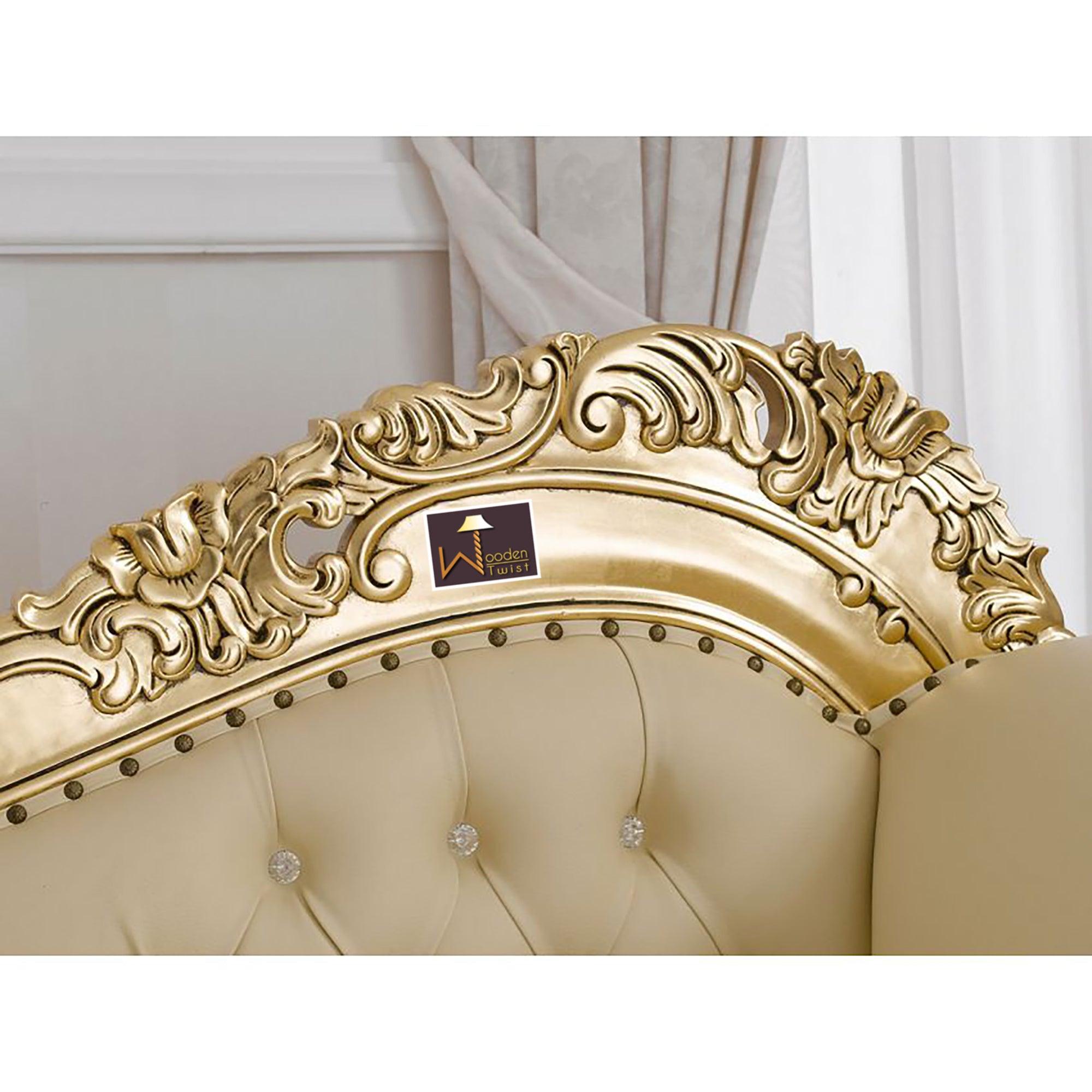 Hand Carved Barock Stil Chaise Longue Sofa Champagner Crystal (Teak Wood) - WoodenTwist