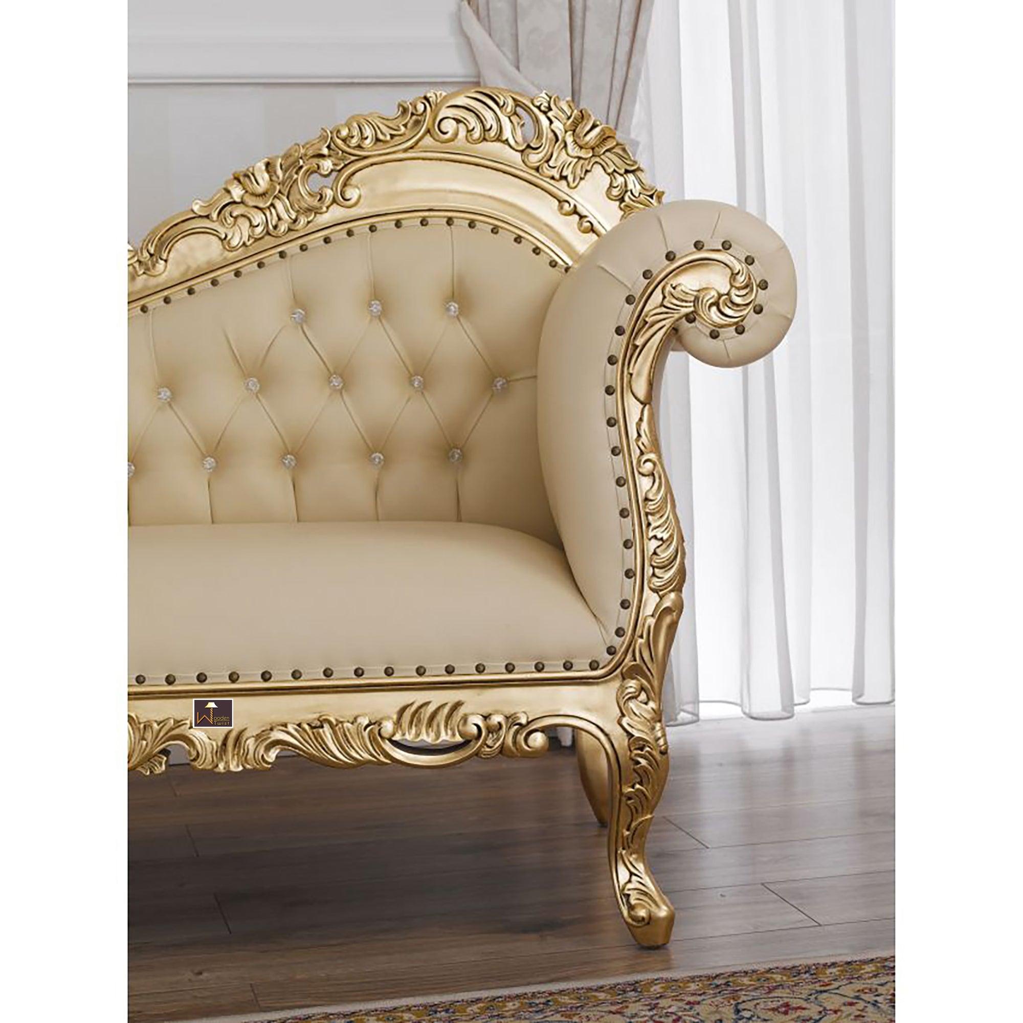 Hand Carved Barock Stil Chaise Longue Sofa Champagner Crystal (Teak Wood) - WoodenTwist