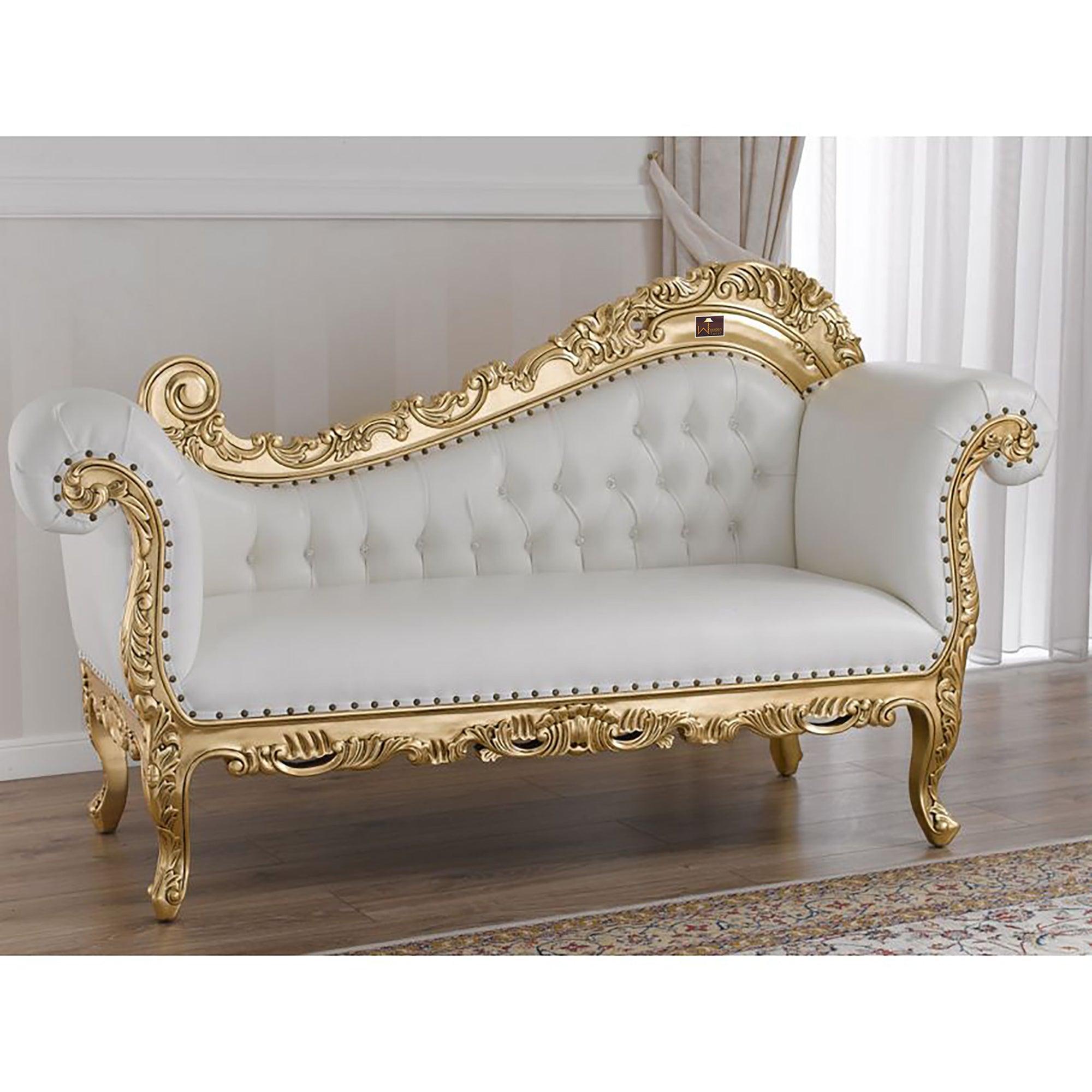 Hand Carved Barock Stil Chaise Longue Sofa Champagner Crystal (Teak Wood) - WoodenTwist