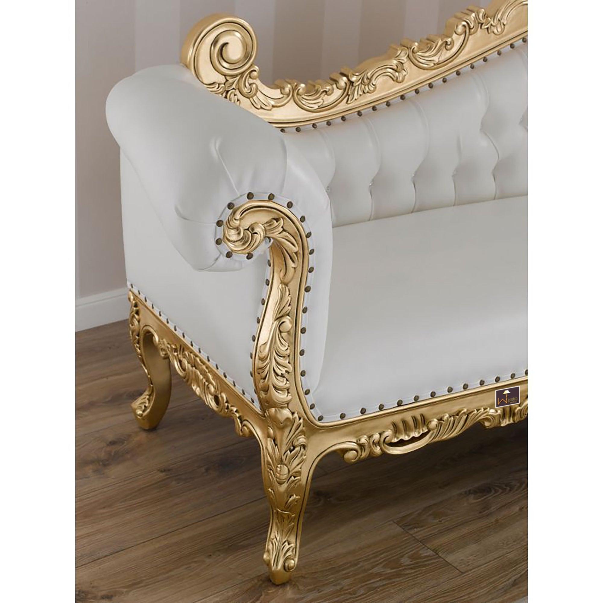 Hand Carved Barock Stil Chaise Longue Sofa Champagner Crystal (Teak Wood) - WoodenTwist