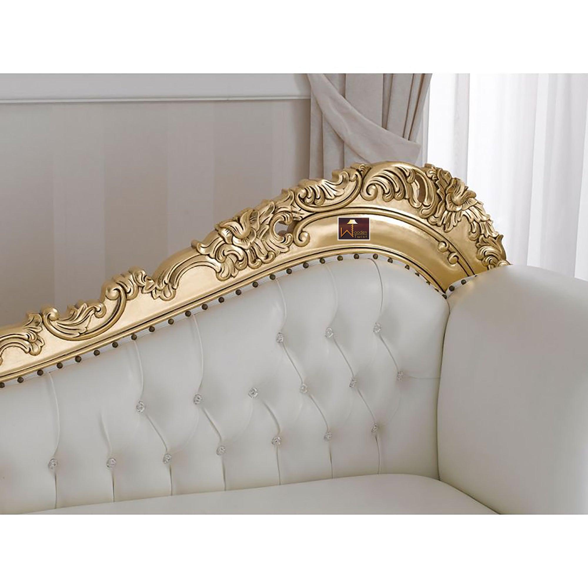 Hand Carved Barock Stil Chaise Longue Sofa Champagner Crystal (Teak Wood) - WoodenTwist