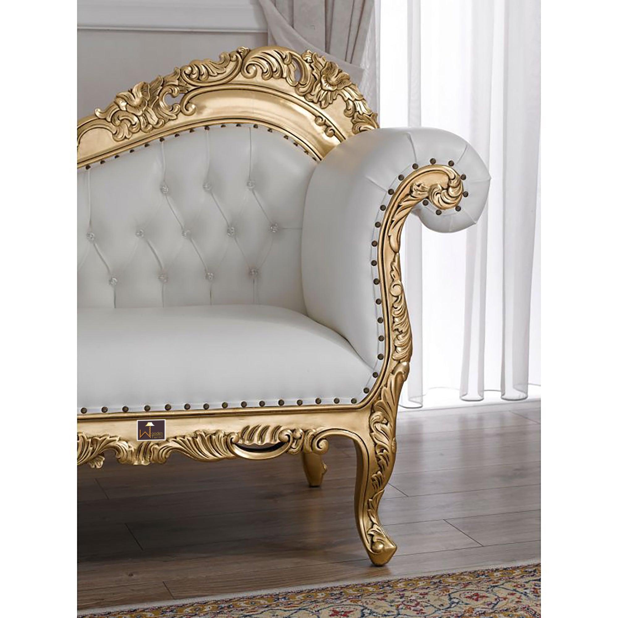 Hand Carved Barock Stil Chaise Longue Sofa Champagner Crystal (Teak Wood) - WoodenTwist