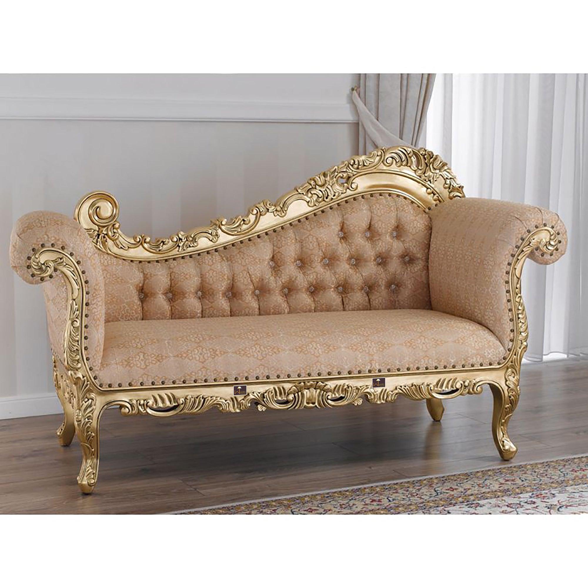 Hand Carved Barock Stil Chaise Longue Sofa Champagner Crystal (Teak Wood) - WoodenTwist