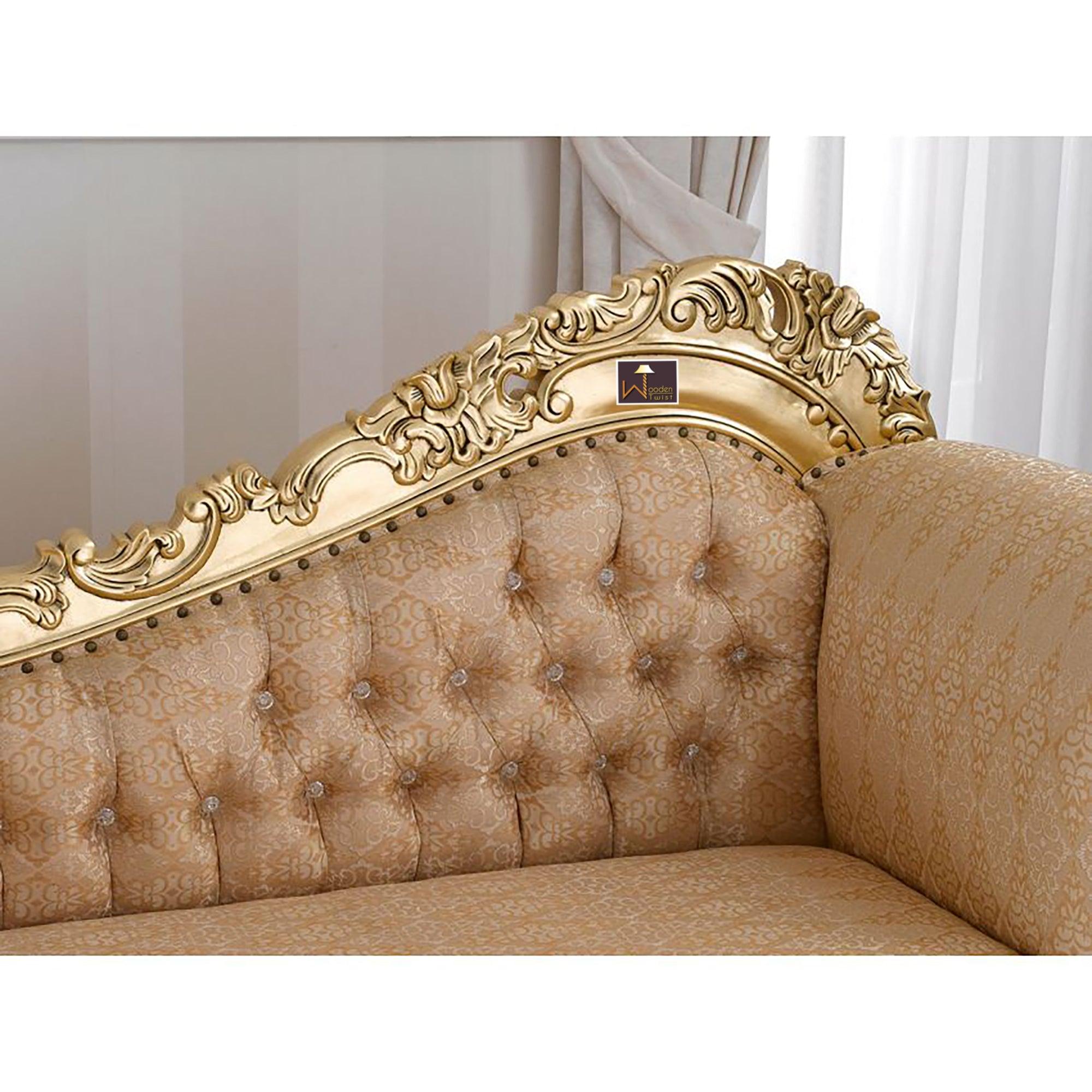 Hand Carved Barock Stil Chaise Longue Sofa Champagner Crystal (Teak Wood) - WoodenTwist