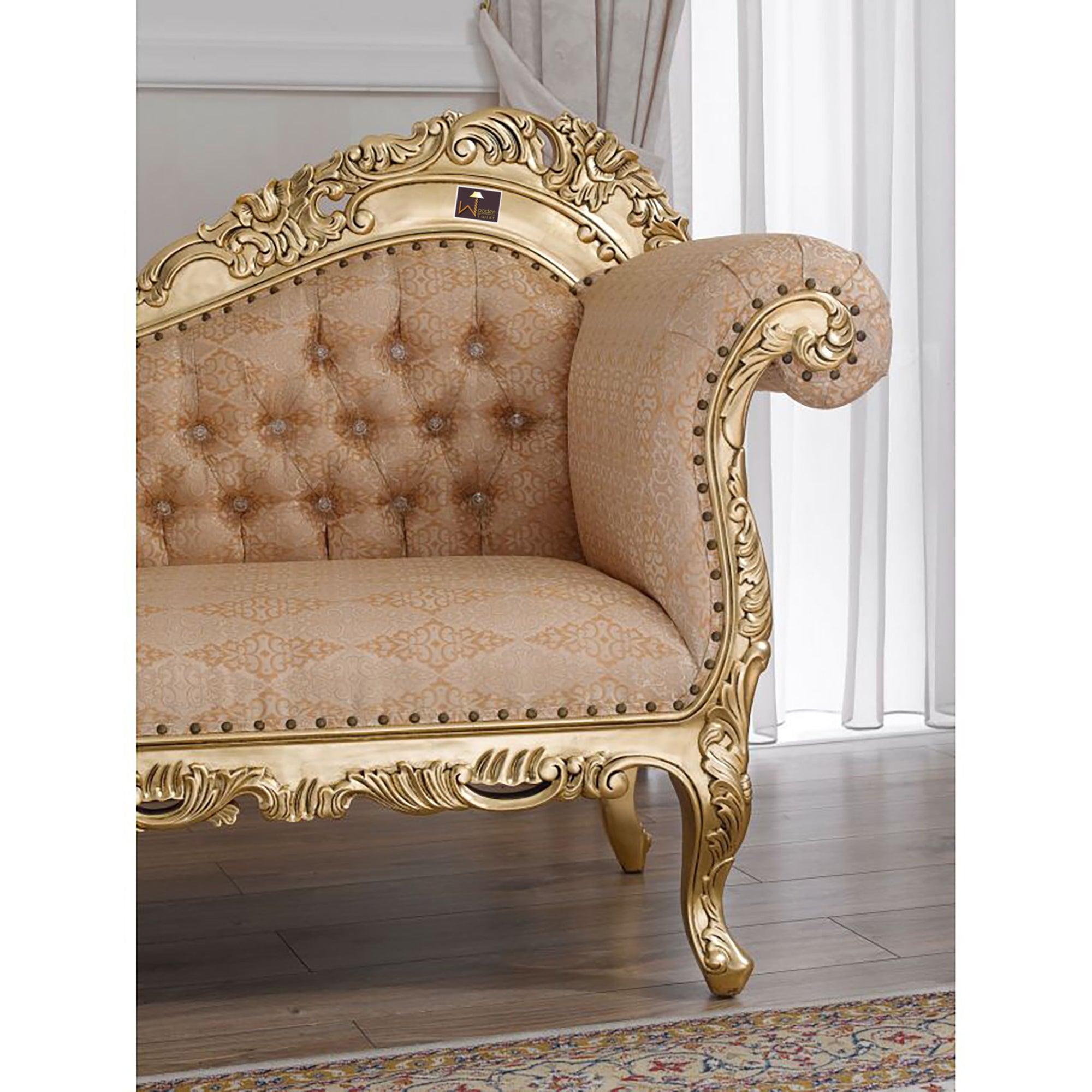 Hand Carved Barock Stil Chaise Longue Sofa Champagner Crystal (Teak Wood) - WoodenTwist