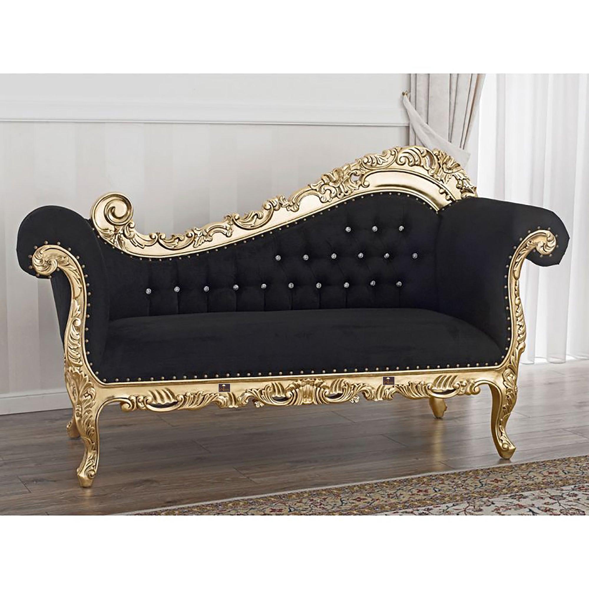 Hand Carved Barock Stil Chaise Longue Sofa Champagner Crystal (Teak Wood) - WoodenTwist