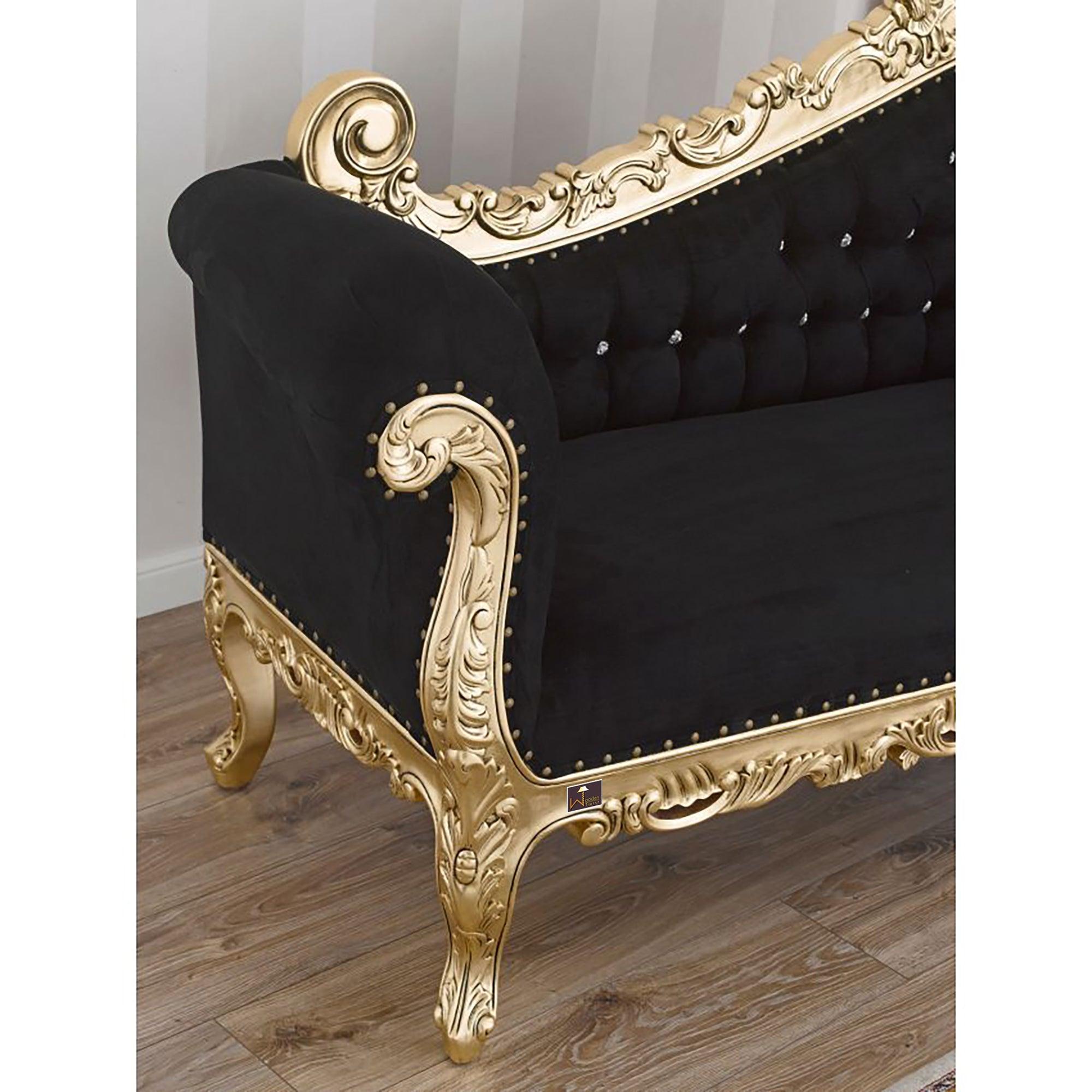 Hand Carved Barock Stil Chaise Longue Sofa Champagner Crystal (Teak Wood) - WoodenTwist