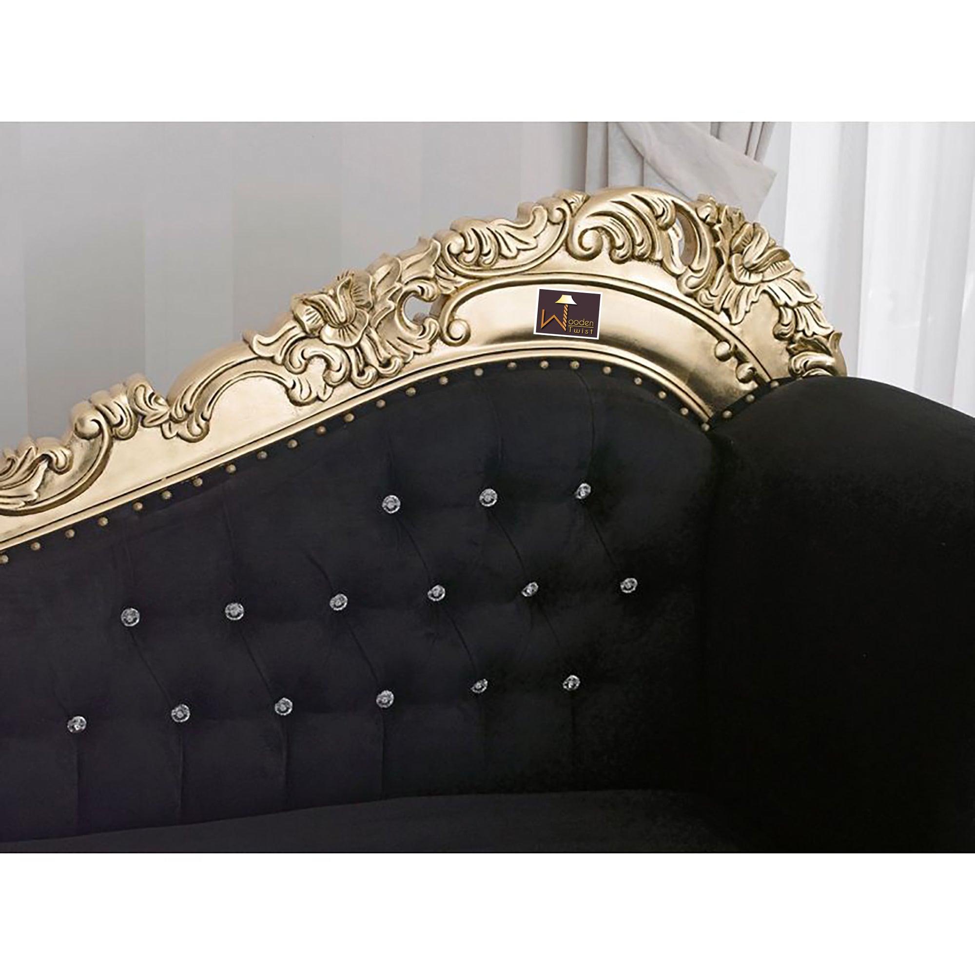 Hand Carved Barock Stil Chaise Longue Sofa Champagner Crystal (Teak Wood) - WoodenTwist