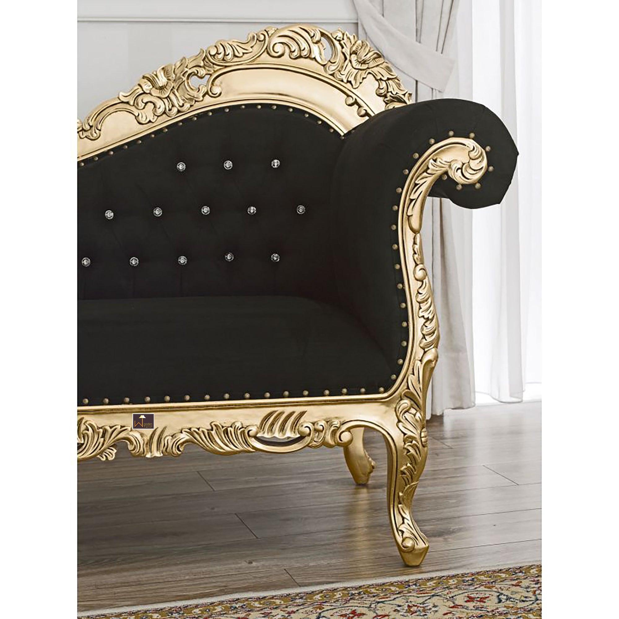 Hand Carved Barock Stil Chaise Longue Sofa Champagner Crystal (Teak Wood) - WoodenTwist