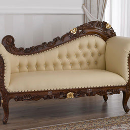 Hand Carved Barock Stil Chaise Longue Sofa Champagner Crystal (Teak Wood) - WoodenTwist