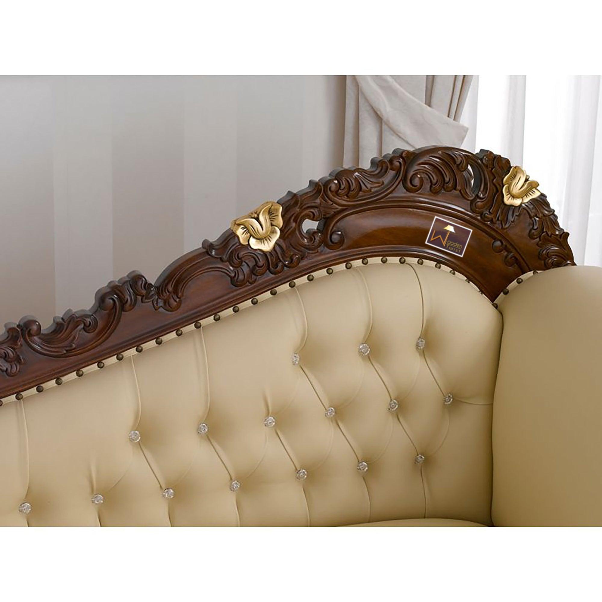 Hand Carved Barock Stil Chaise Longue Sofa Champagner Crystal (Teak Wood) - WoodenTwist