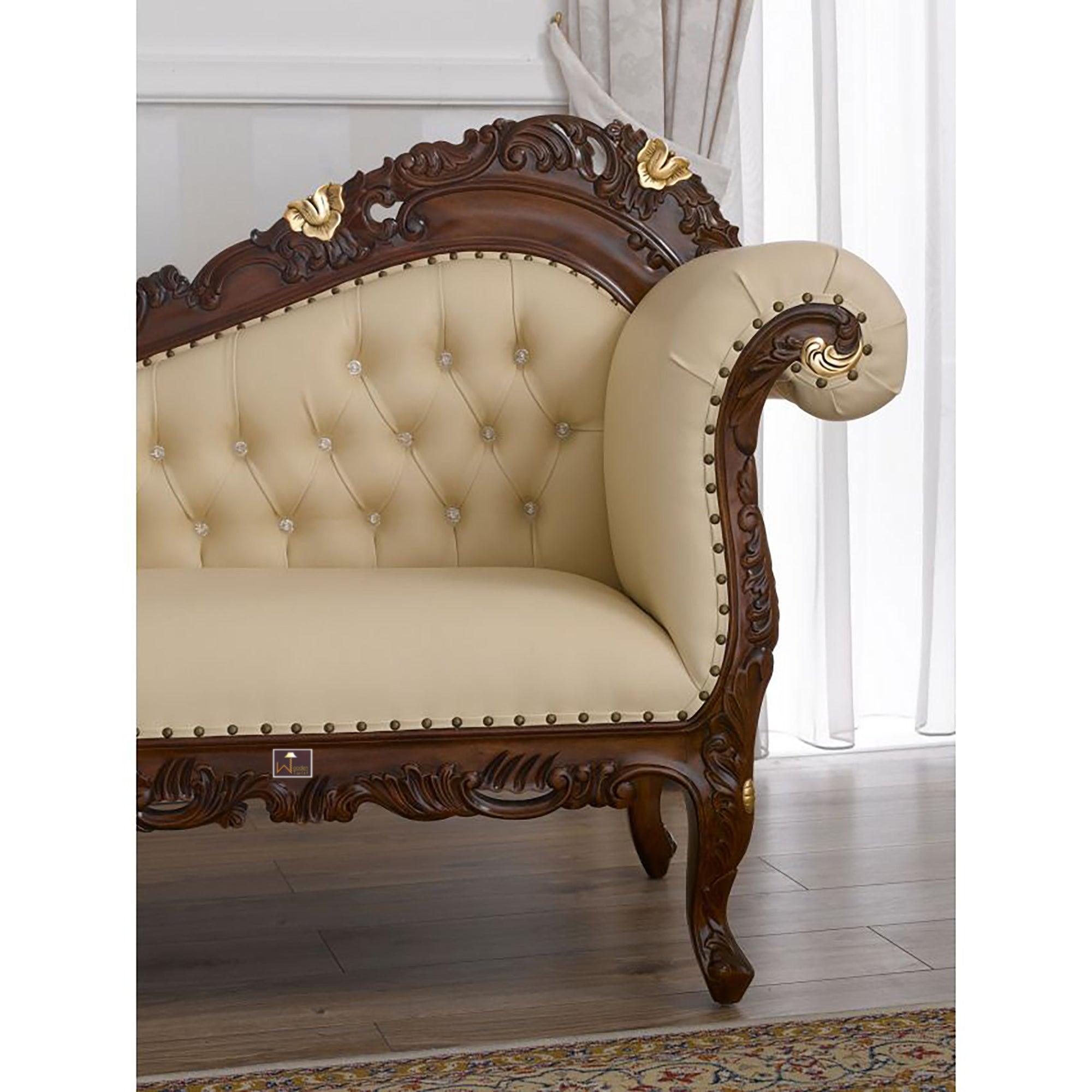 Hand Carved Barock Stil Chaise Longue Sofa Champagner Crystal (Teak Wood) - WoodenTwist