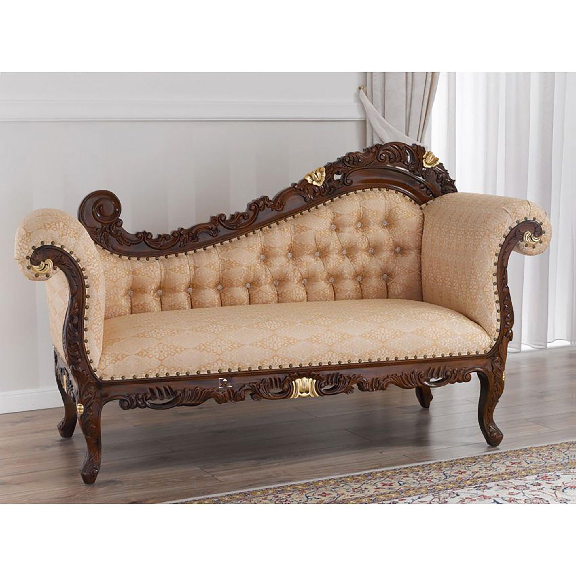 Hand Carved Barock Stil Chaise Longue Sofa Champagner Crystal (Teak Wood) - WoodenTwist