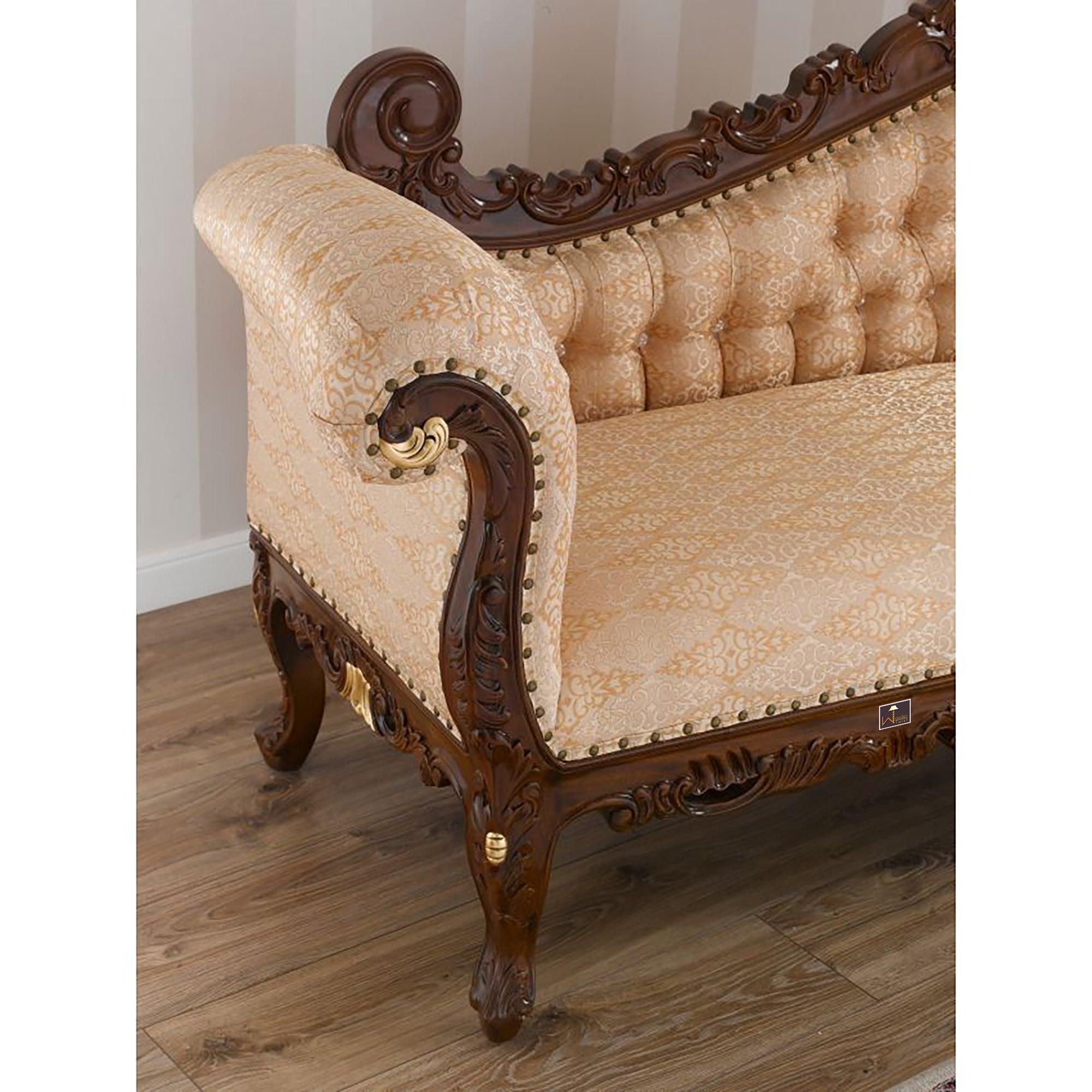 Hand Carved Barock Stil Chaise Longue Sofa Champagner Crystal (Teak Wood) - WoodenTwist