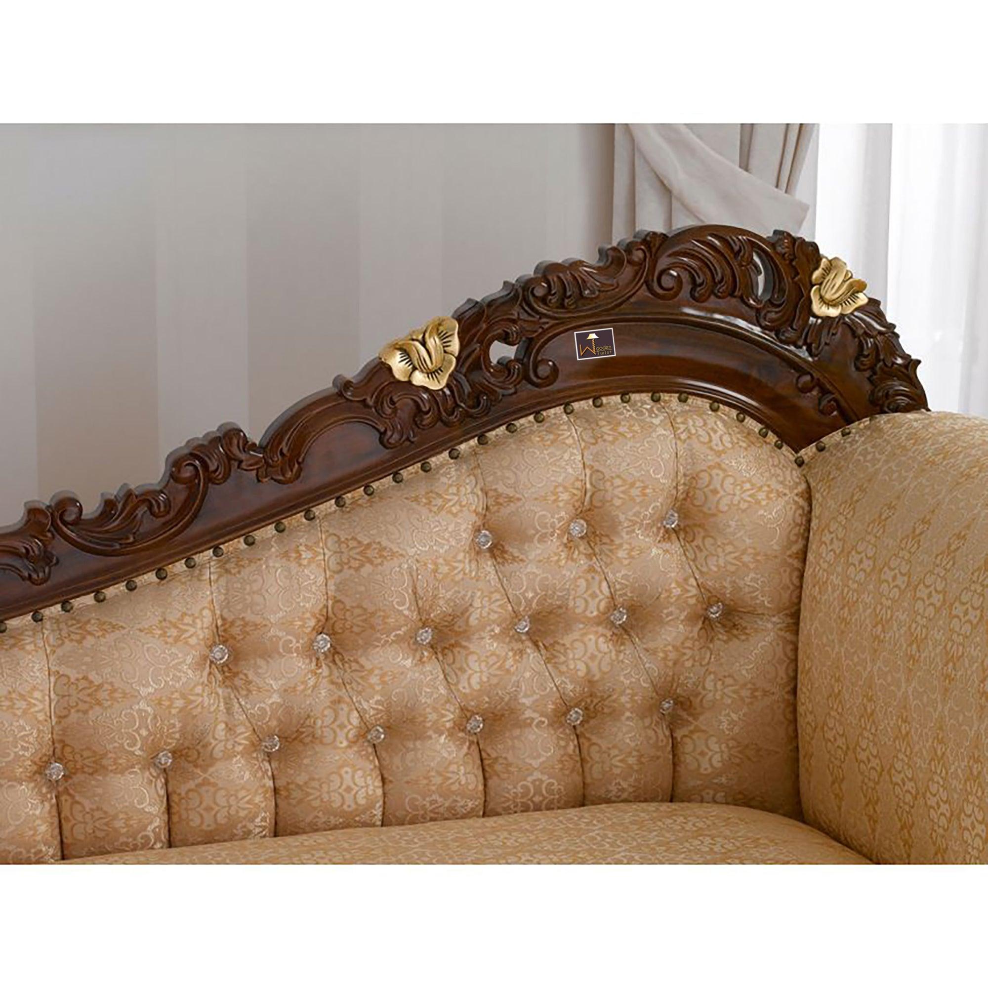 Hand Carved Barock Stil Chaise Longue Sofa Champagner Crystal (Teak Wood) - WoodenTwist