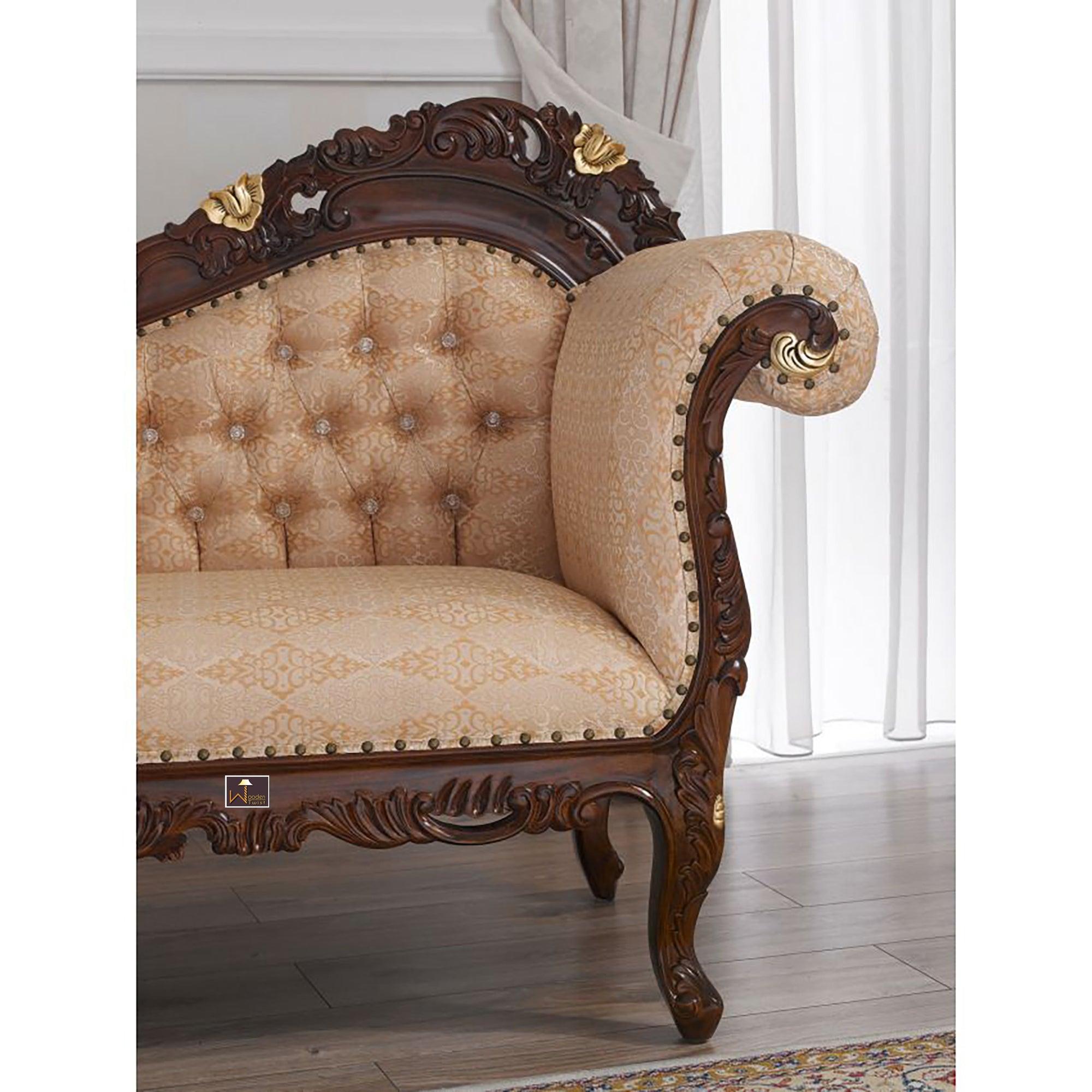 Hand Carved Barock Stil Chaise Longue Sofa Champagner Crystal (Teak Wood) - WoodenTwist