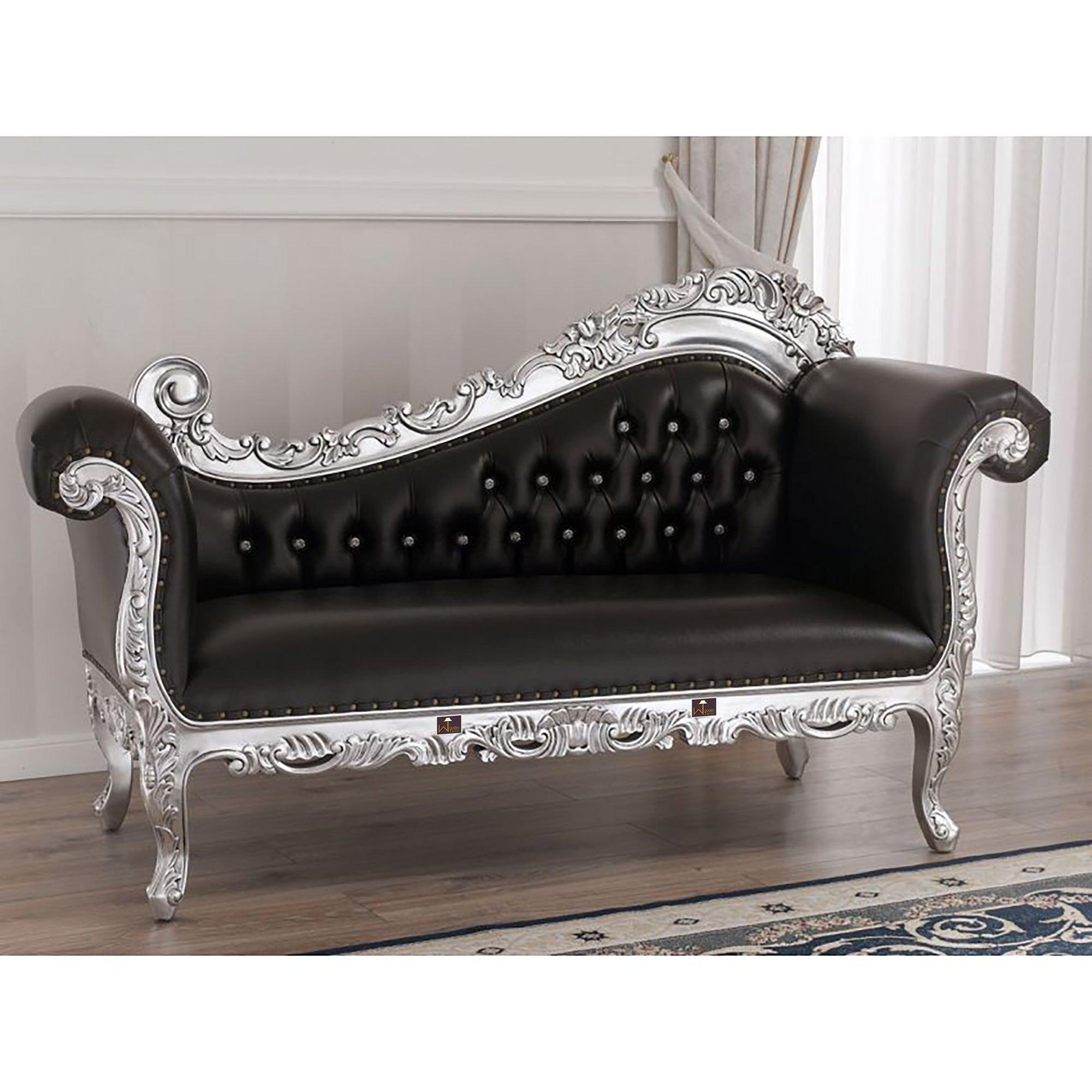 Hand Carved Barock Stil Chaise Longue Sofa Champagner Crystal (Teak Wood) - WoodenTwist