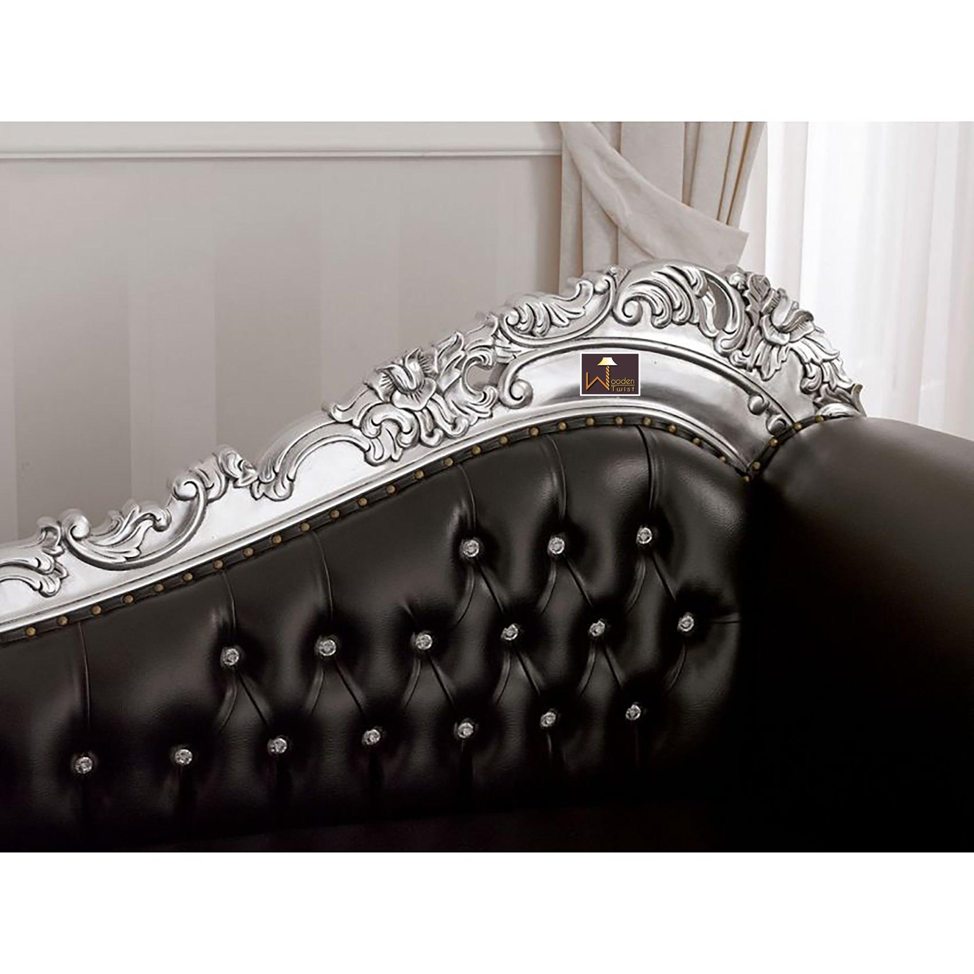 Hand Carved Barock Stil Chaise Longue Sofa Champagner Crystal (Teak Wood) - WoodenTwist