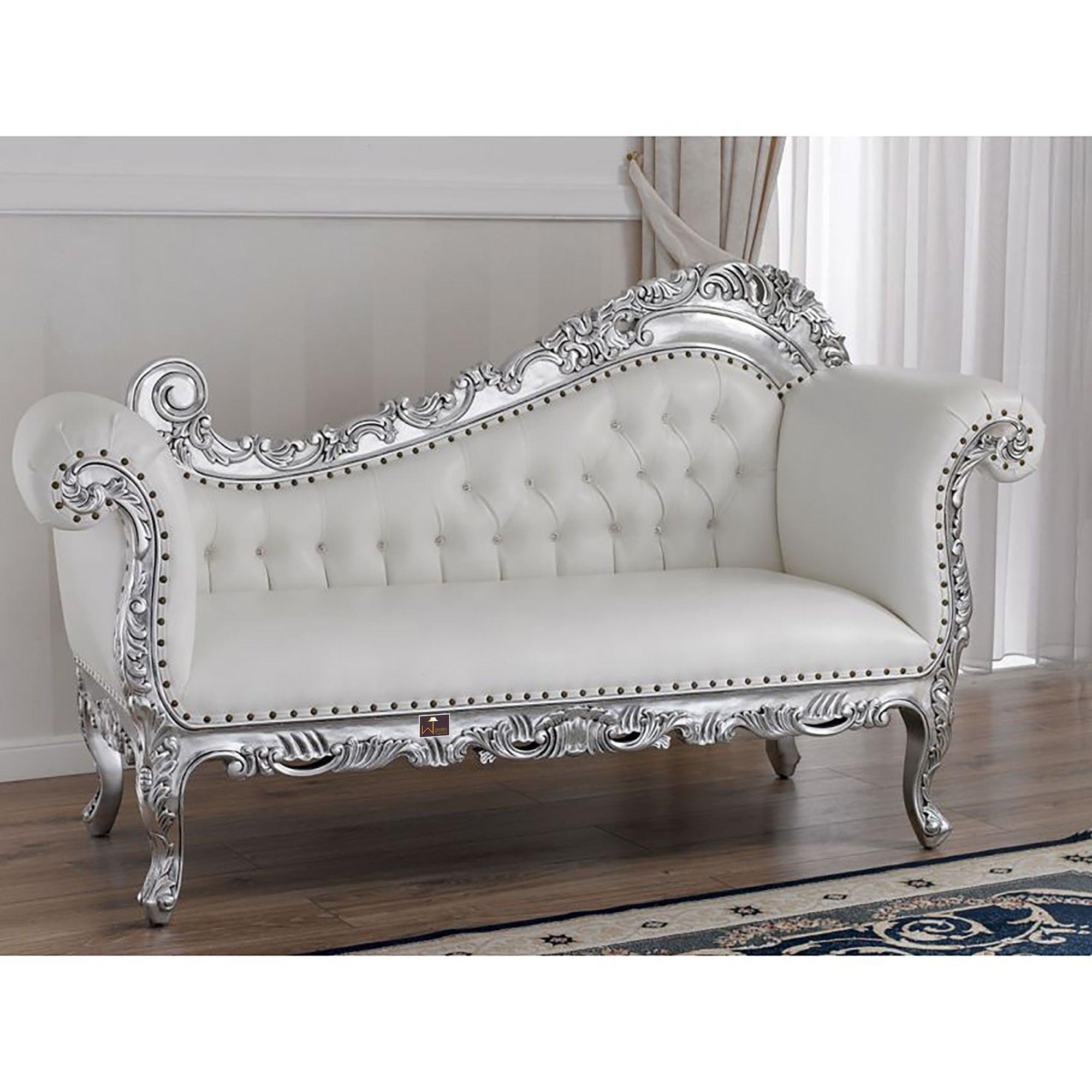 Hand Carved Barock Stil Chaise Longue Sofa Champagner Crystal (Teak Wood) - WoodenTwist