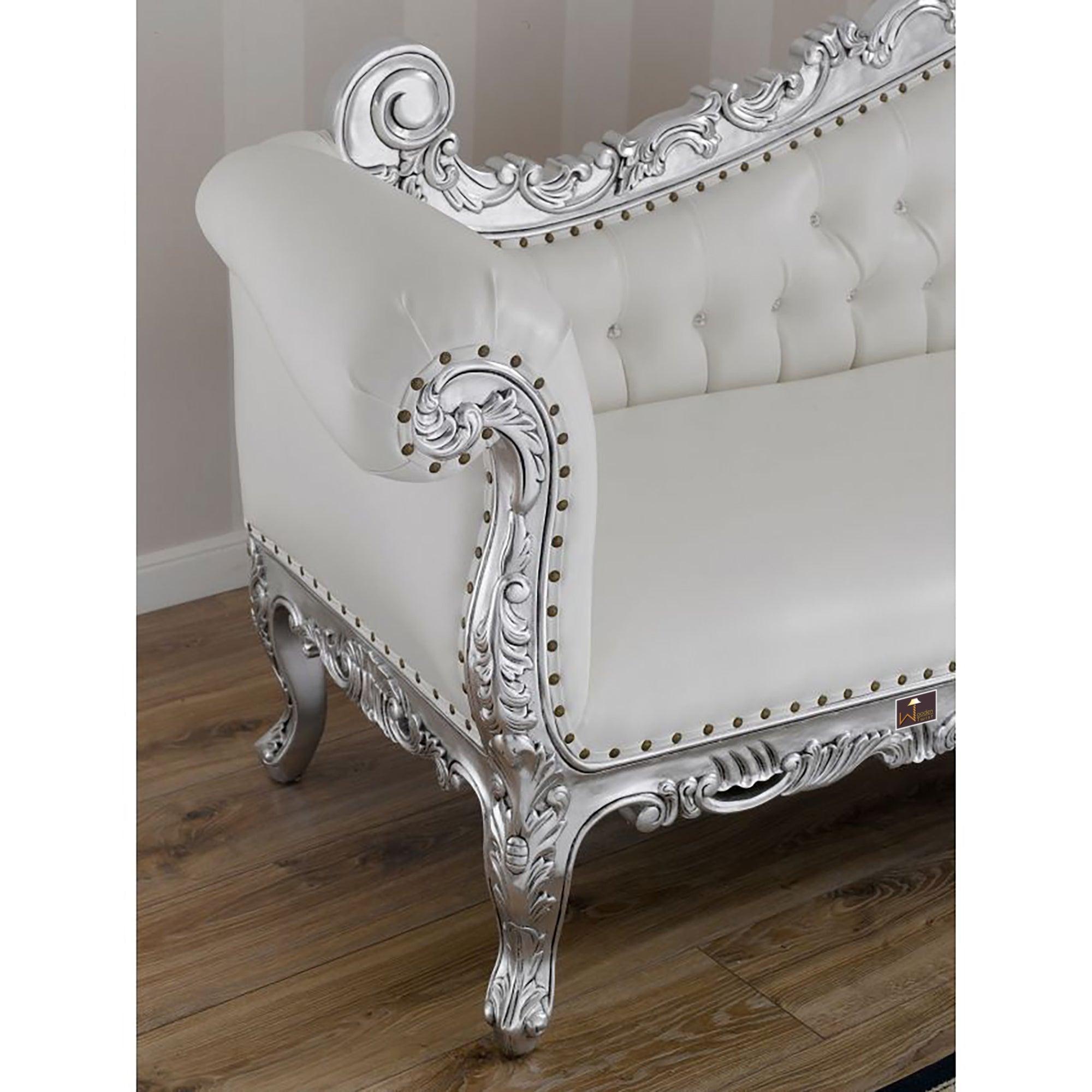 Hand Carved Barock Stil Chaise Longue Sofa Champagner Crystal (Teak Wood) - WoodenTwist