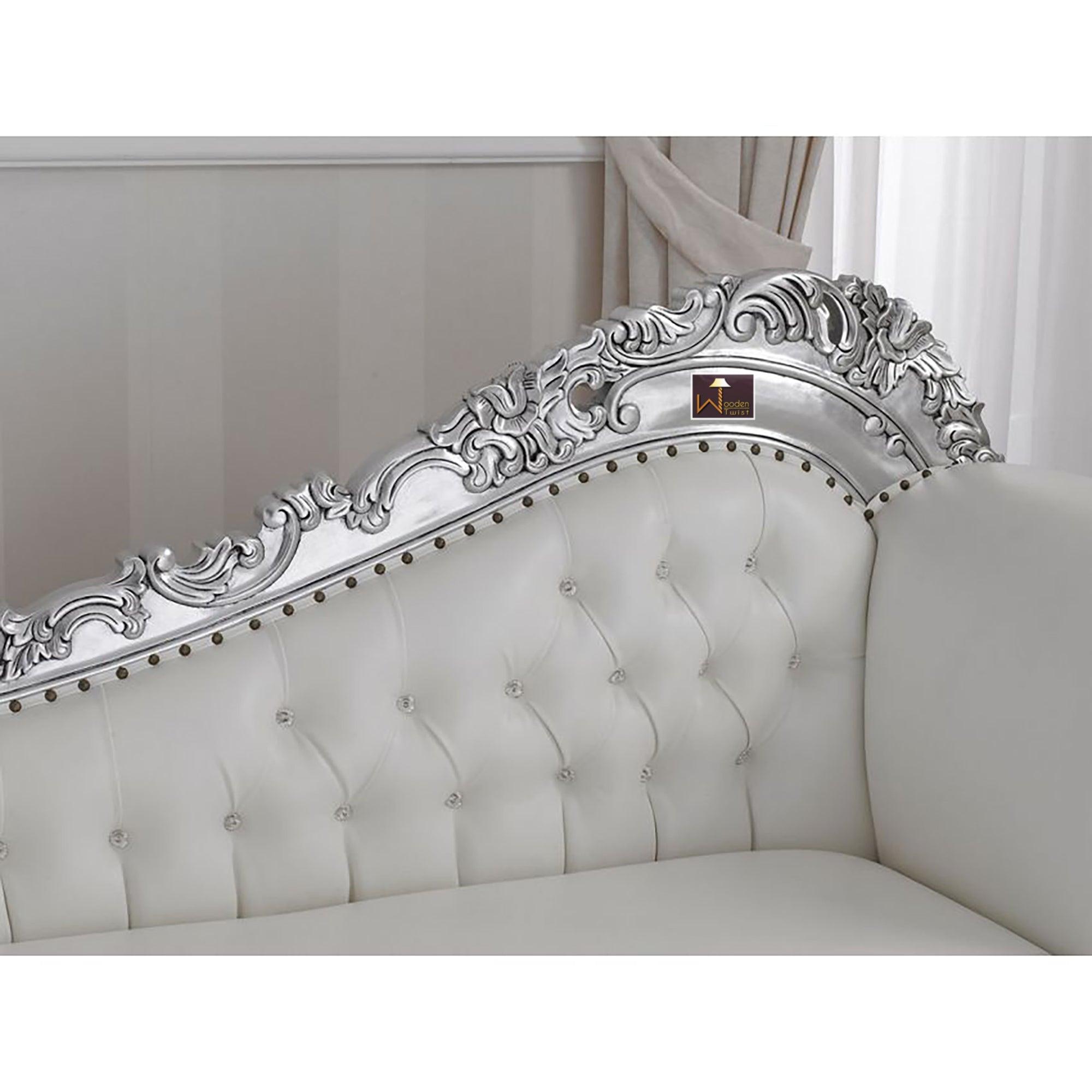 Hand Carved Barock Stil Chaise Longue Sofa Champagner Crystal (Teak Wood) - WoodenTwist