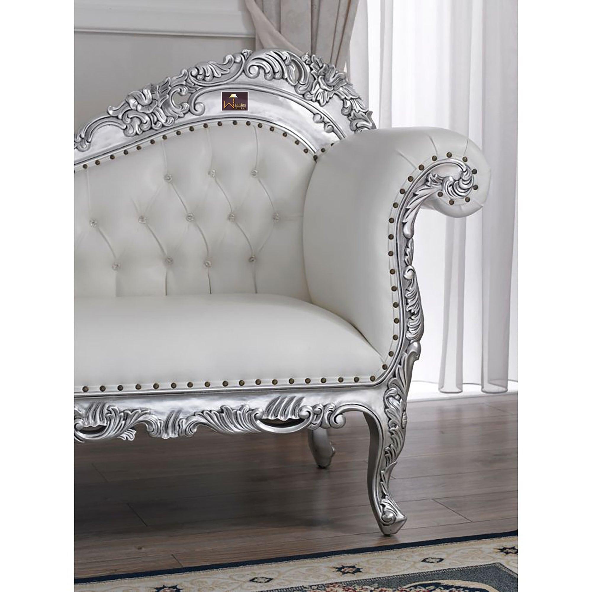 Hand Carved Barock Stil Chaise Longue Sofa Champagner Crystal (Teak Wood) - WoodenTwist