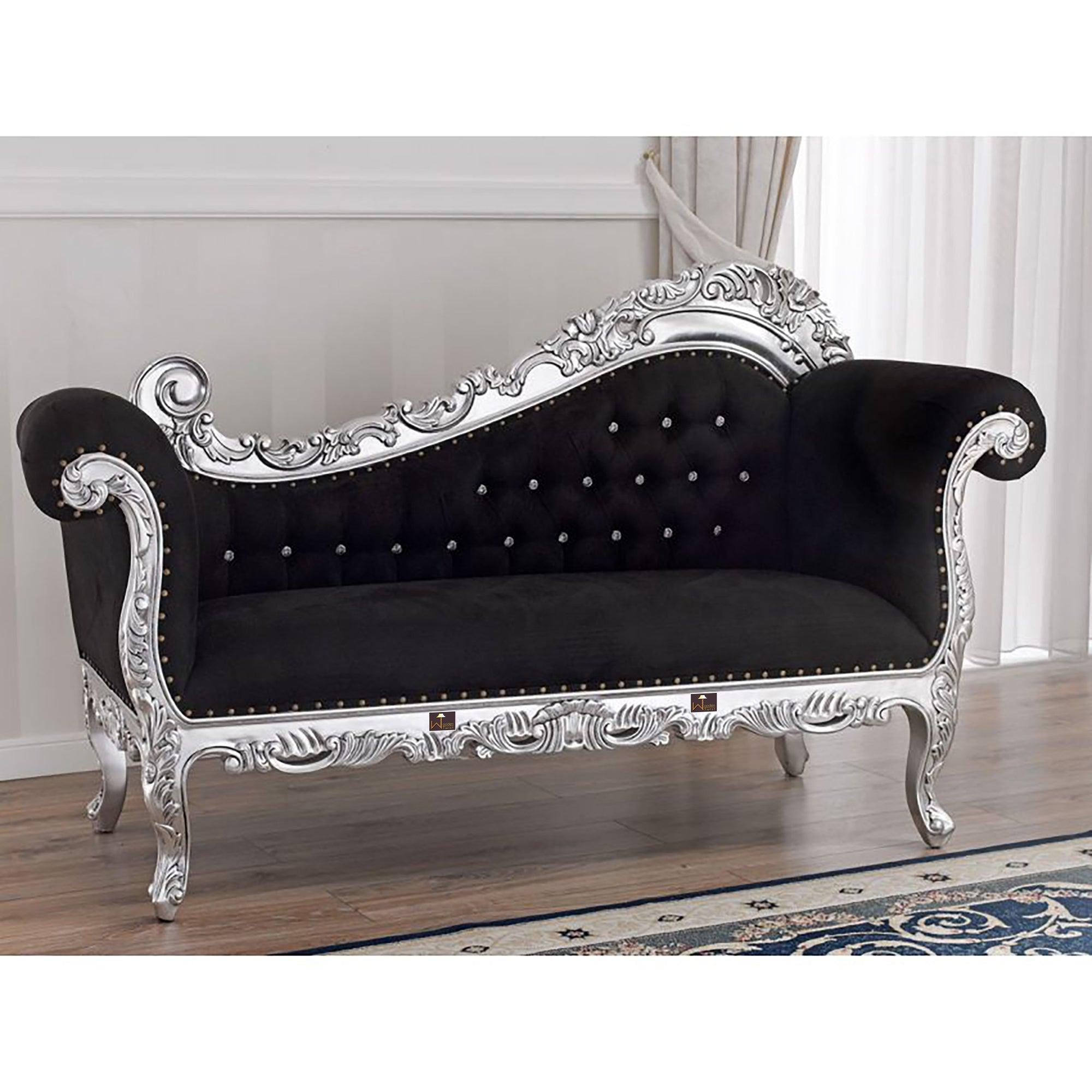 Hand Carved Barock Stil Chaise Longue Sofa Champagner Crystal (Teak Wood) - WoodenTwist