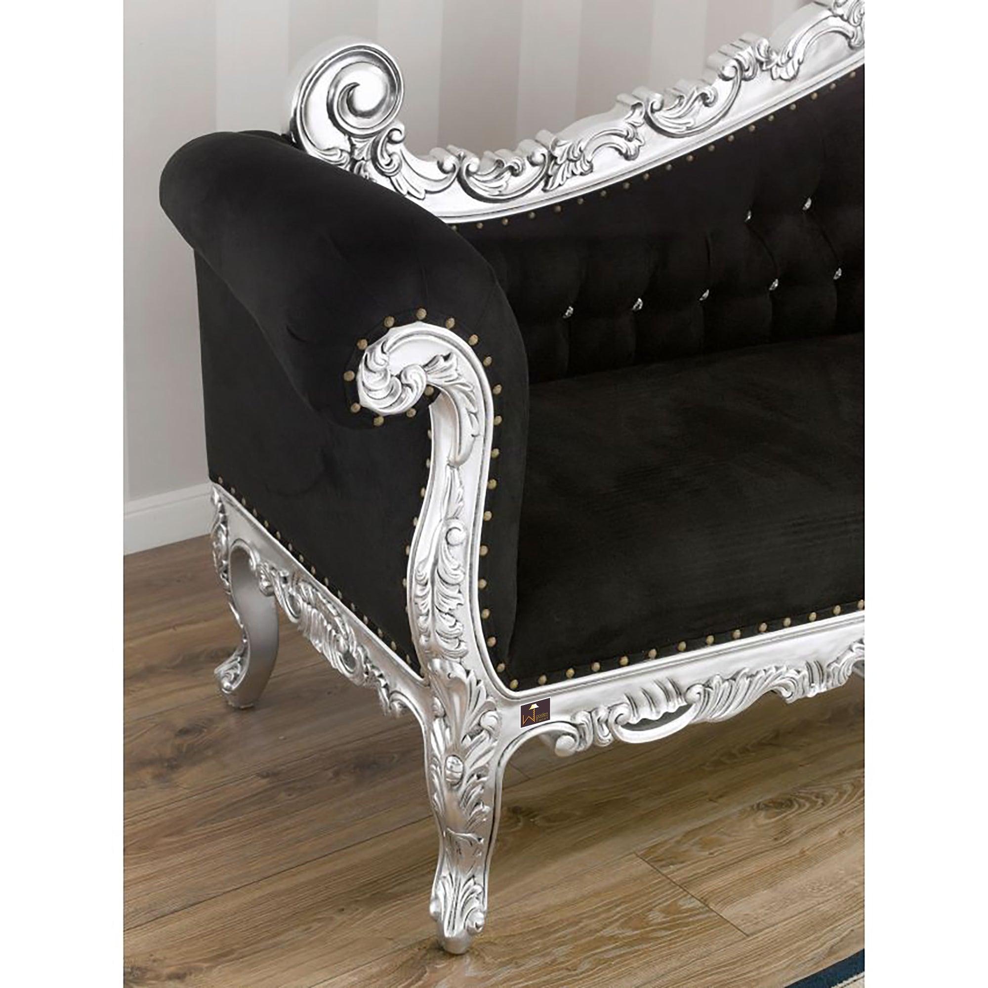 Hand Carved Barock Stil Chaise Longue Sofa Champagner Crystal (Teak Wood) - WoodenTwist