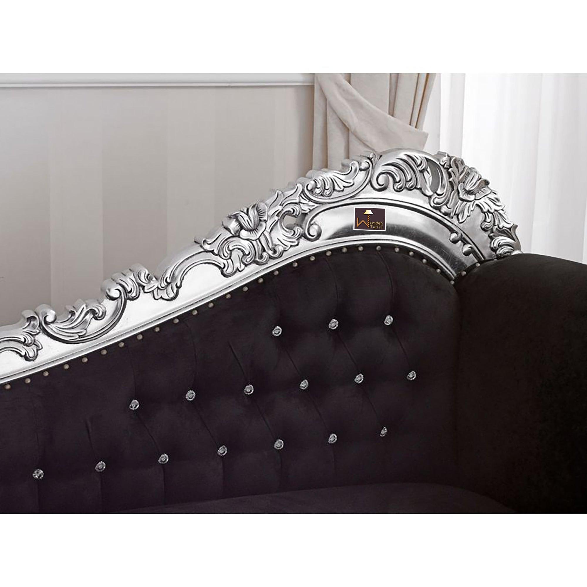 Hand Carved Barock Stil Chaise Longue Sofa Champagner Crystal (Teak Wood) - WoodenTwist