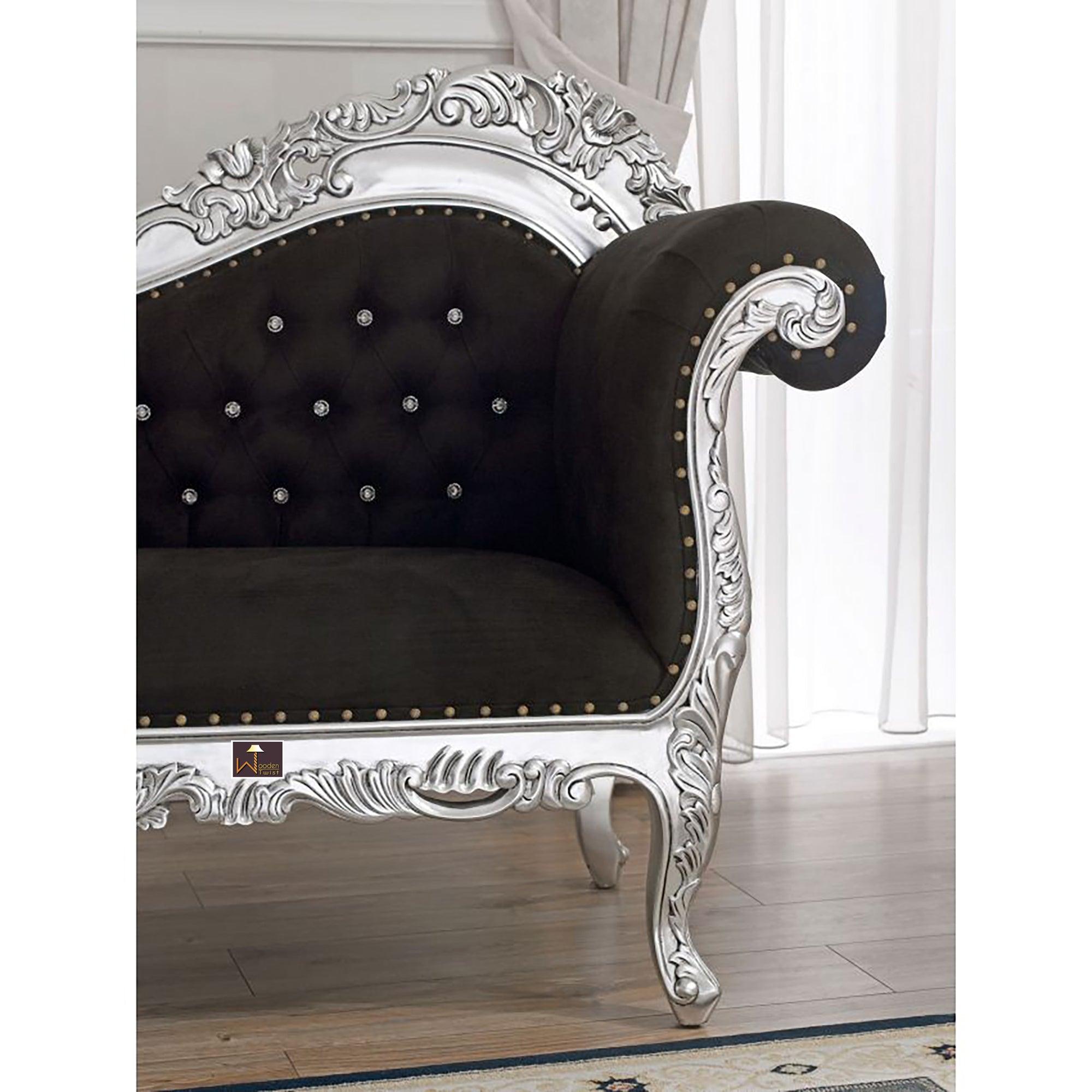 Hand Carved Barock Stil Chaise Longue Sofa Champagner Crystal (Teak Wood) - WoodenTwist