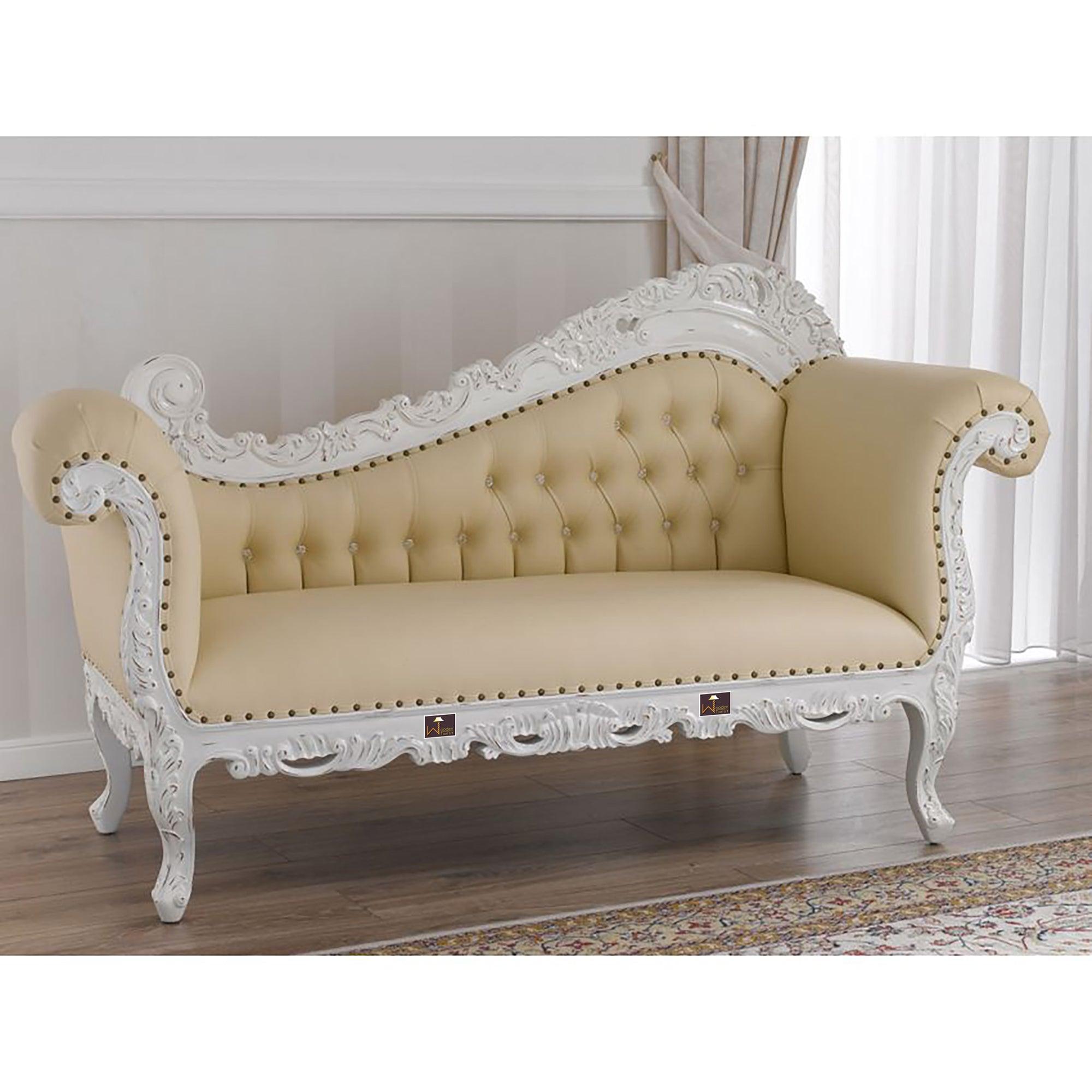 Hand Carved Barock Stil Chaise Longue Sofa Champagner Crystal (Teak Wood) - WoodenTwist