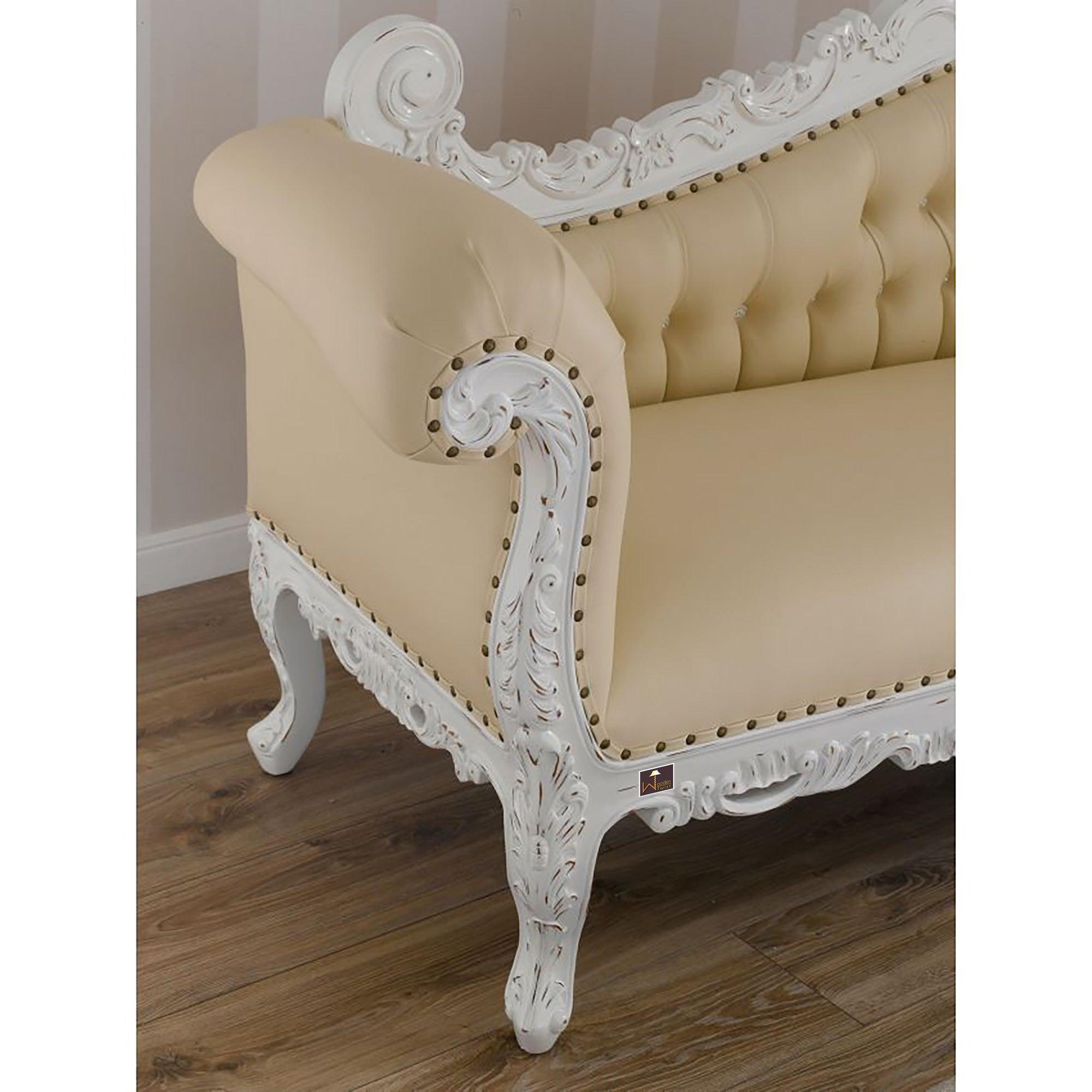 Hand Carved Barock Stil Chaise Longue Sofa Champagner Crystal (Teak Wood) - WoodenTwist