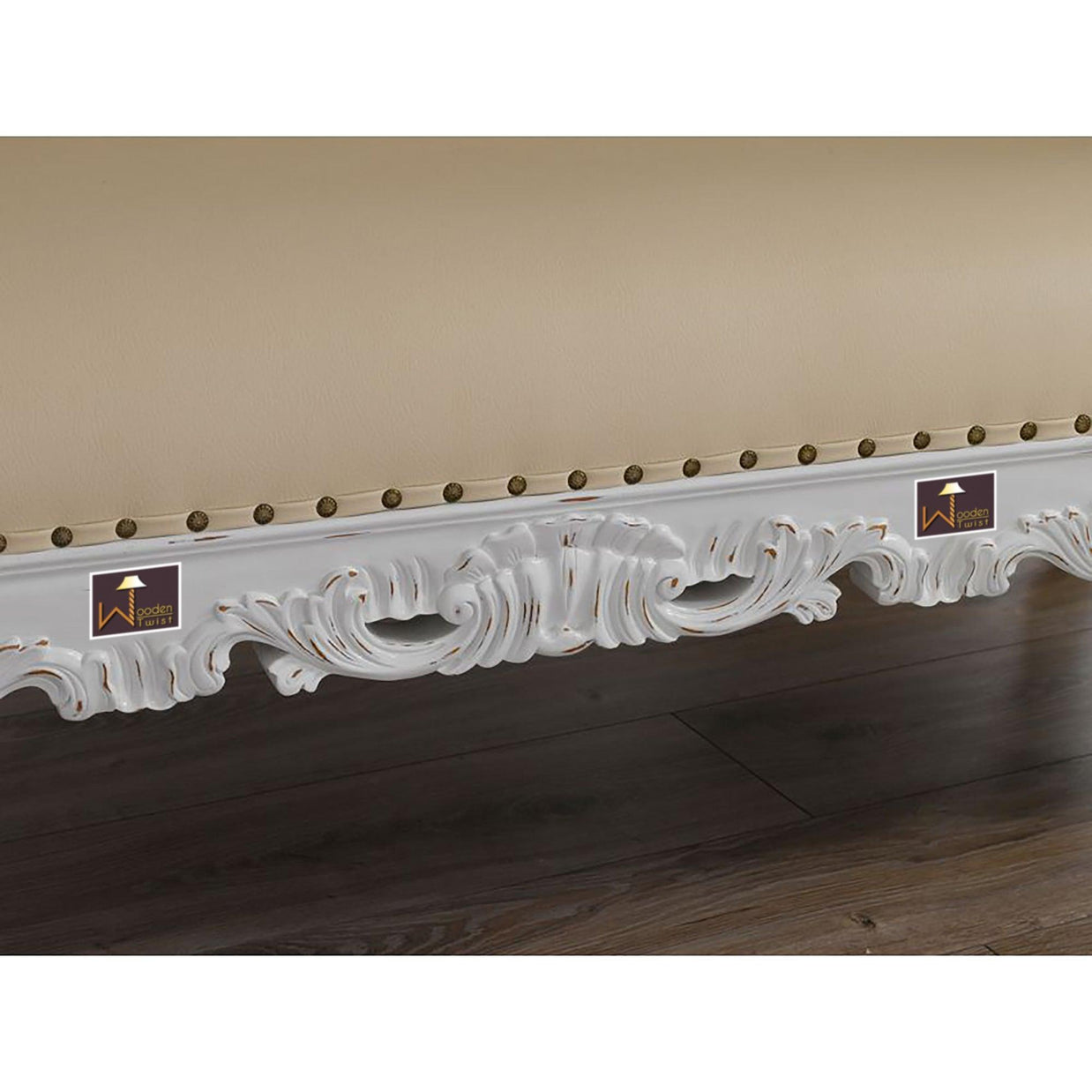 Hand Carved Barock Stil Chaise Longue Sofa Champagner Crystal (Teak Wood) - WoodenTwist