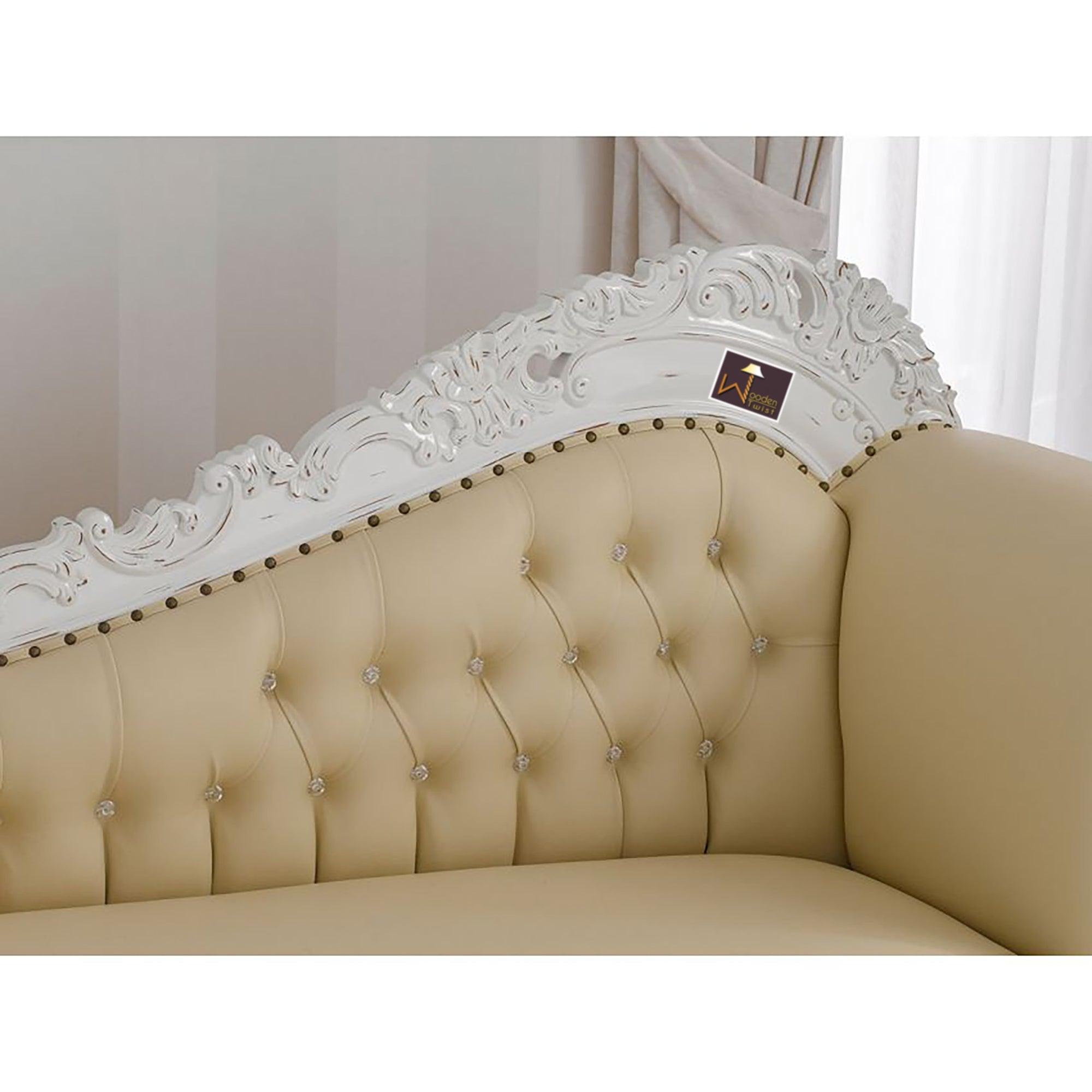 Hand Carved Barock Stil Chaise Longue Sofa Champagner Crystal (Teak Wood) - WoodenTwist