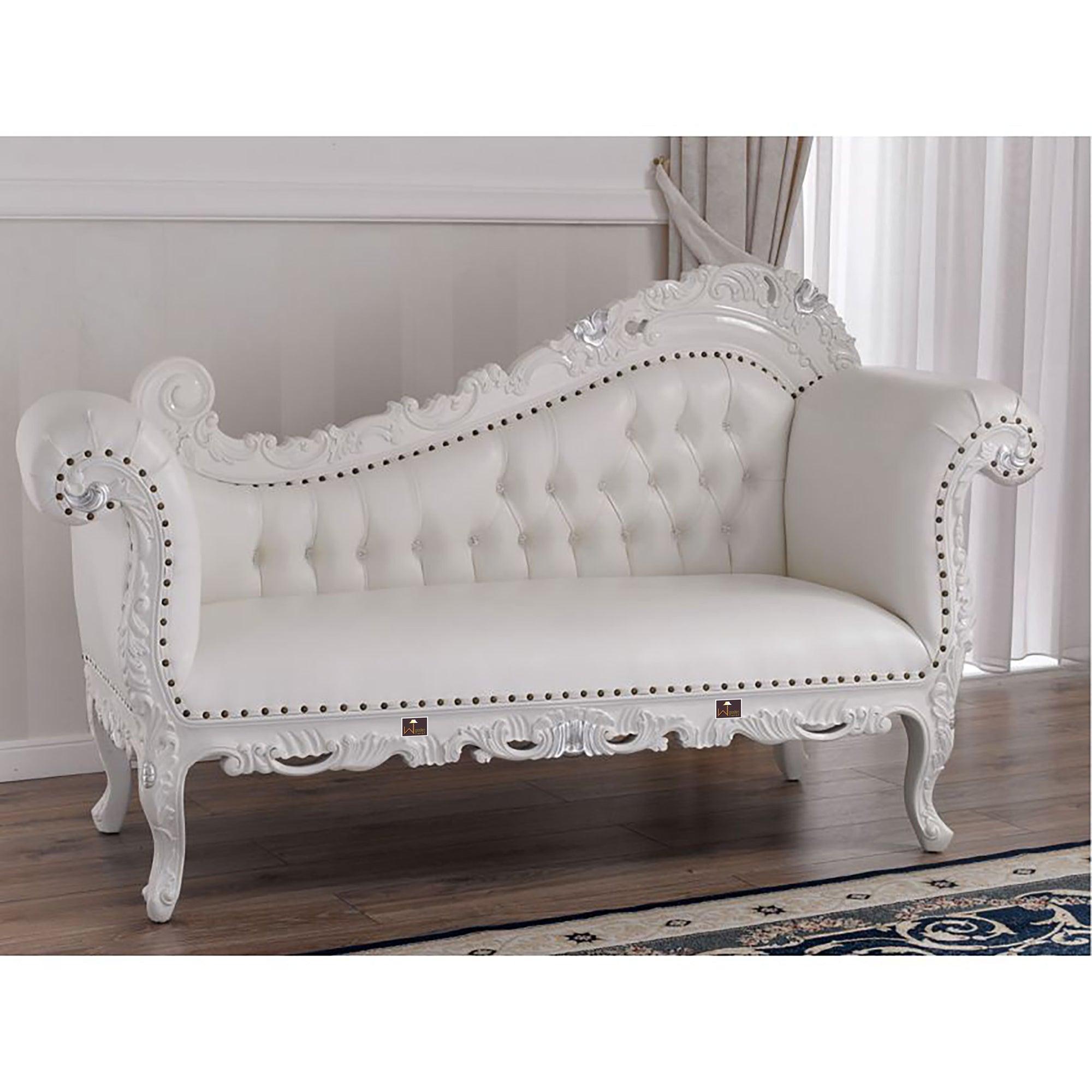 Hand Carved Barock Stil Chaise Longue Sofa Champagner Crystal (Teak Wood) - WoodenTwist