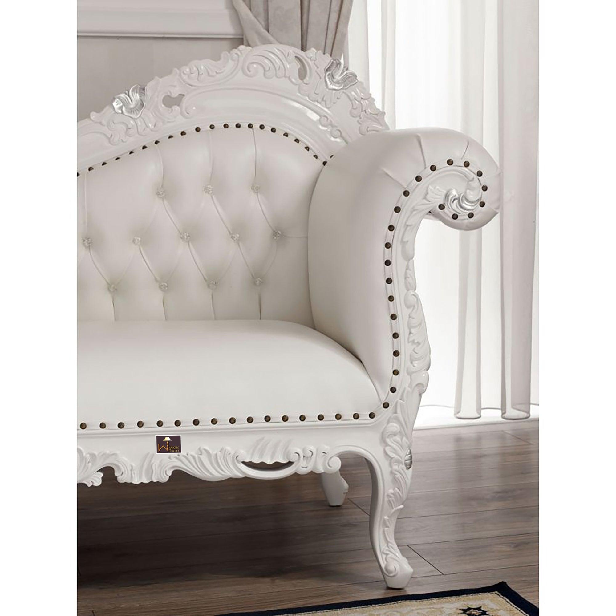 Hand Carved Barock Stil Chaise Longue Sofa Champagner Crystal (Teak Wood) - WoodenTwist