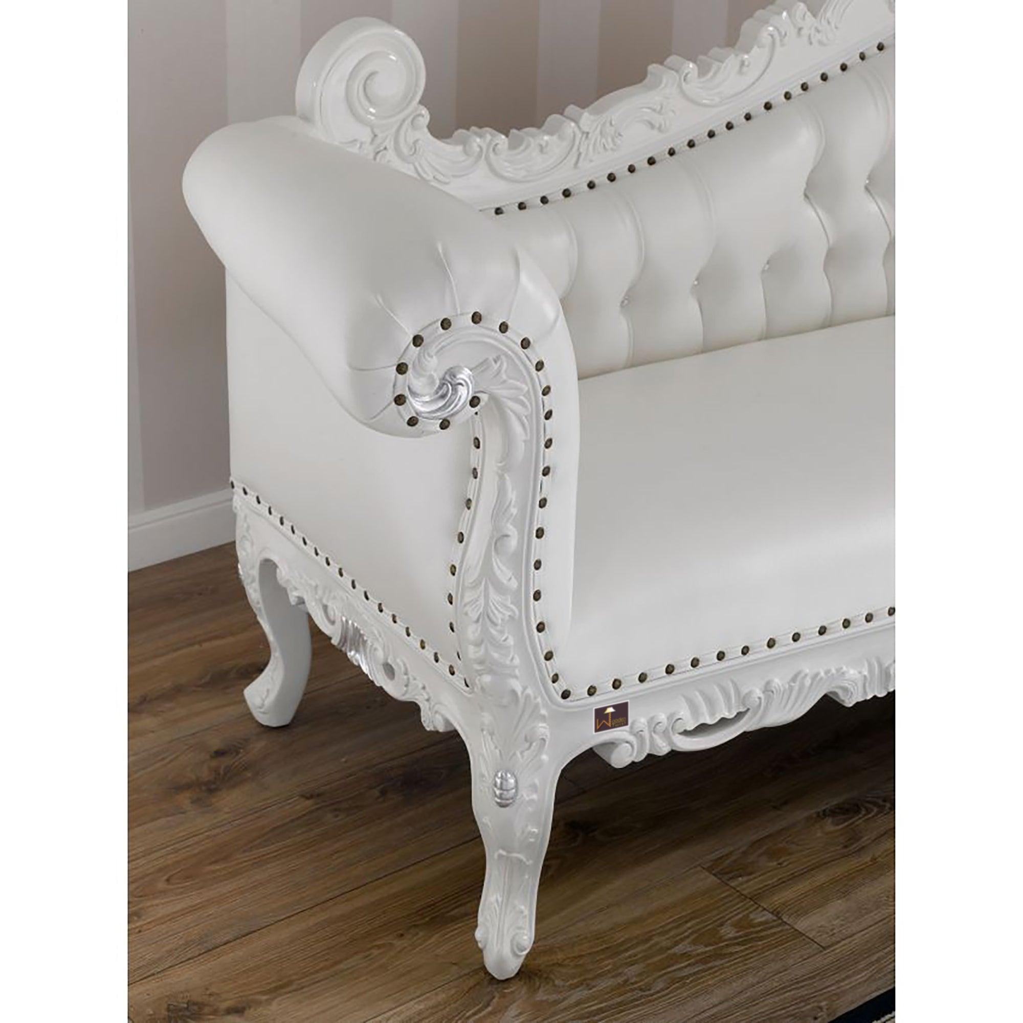 Hand Carved Barock Stil Chaise Longue Sofa Champagner Crystal (Teak Wood) - WoodenTwist