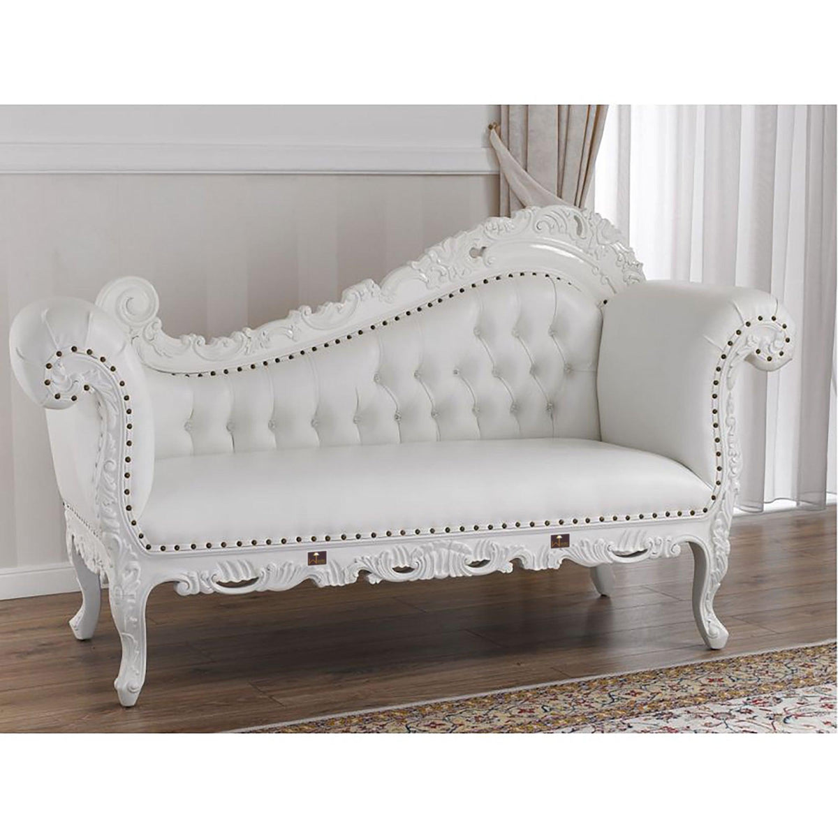 Hand Carved Barock Stil Chaise Longue Sofa Champagner Crystal (Teak Wood) - WoodenTwist