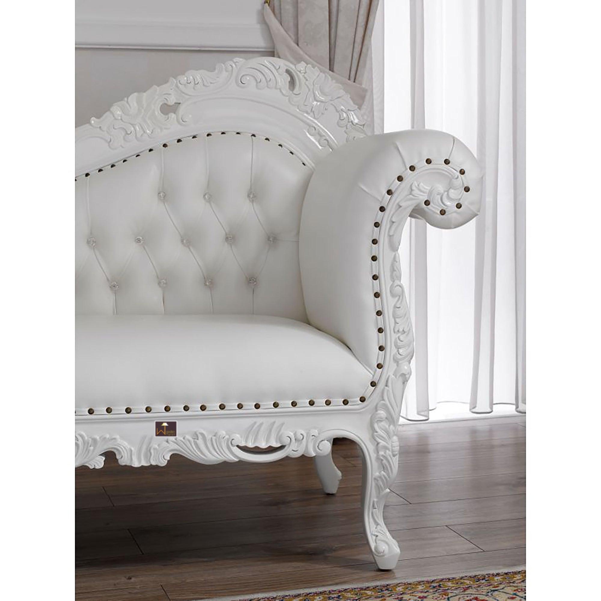 Hand Carved Barock Stil Chaise Longue Sofa Champagner Crystal (Teak Wood) - WoodenTwist