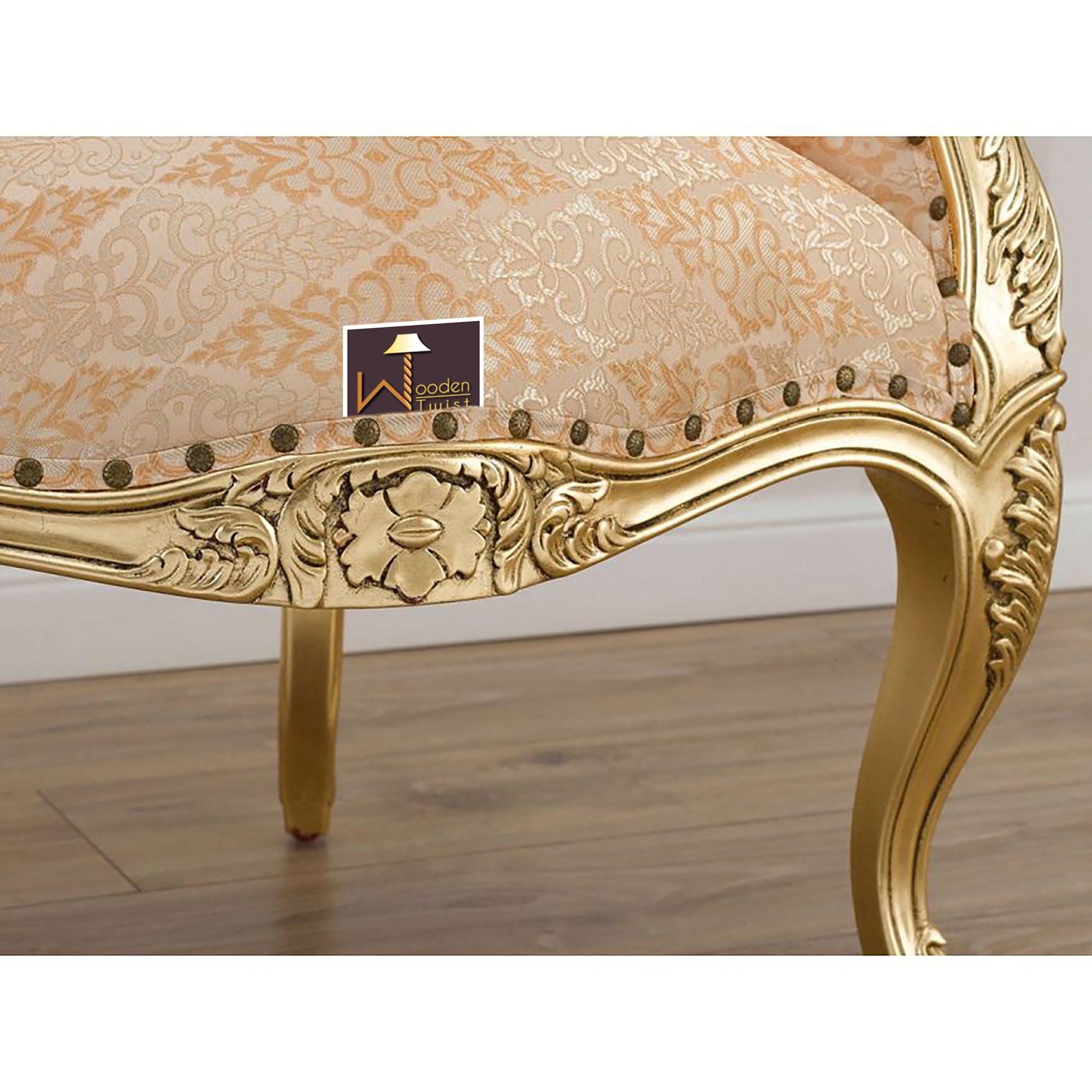 French Baroque Style Champagne Sofa Chair Gold Leaf - WoodenTwist