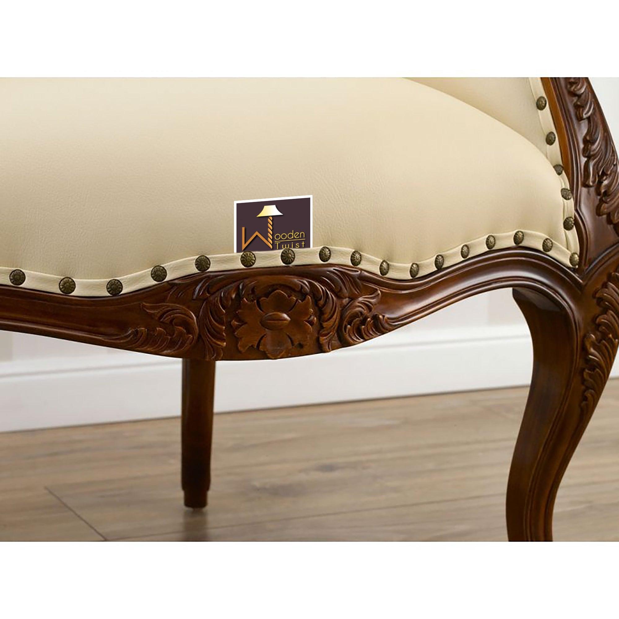 Italian Baroque Style Champagne Sofa Chair (Walnut Finish) - WoodenTwist