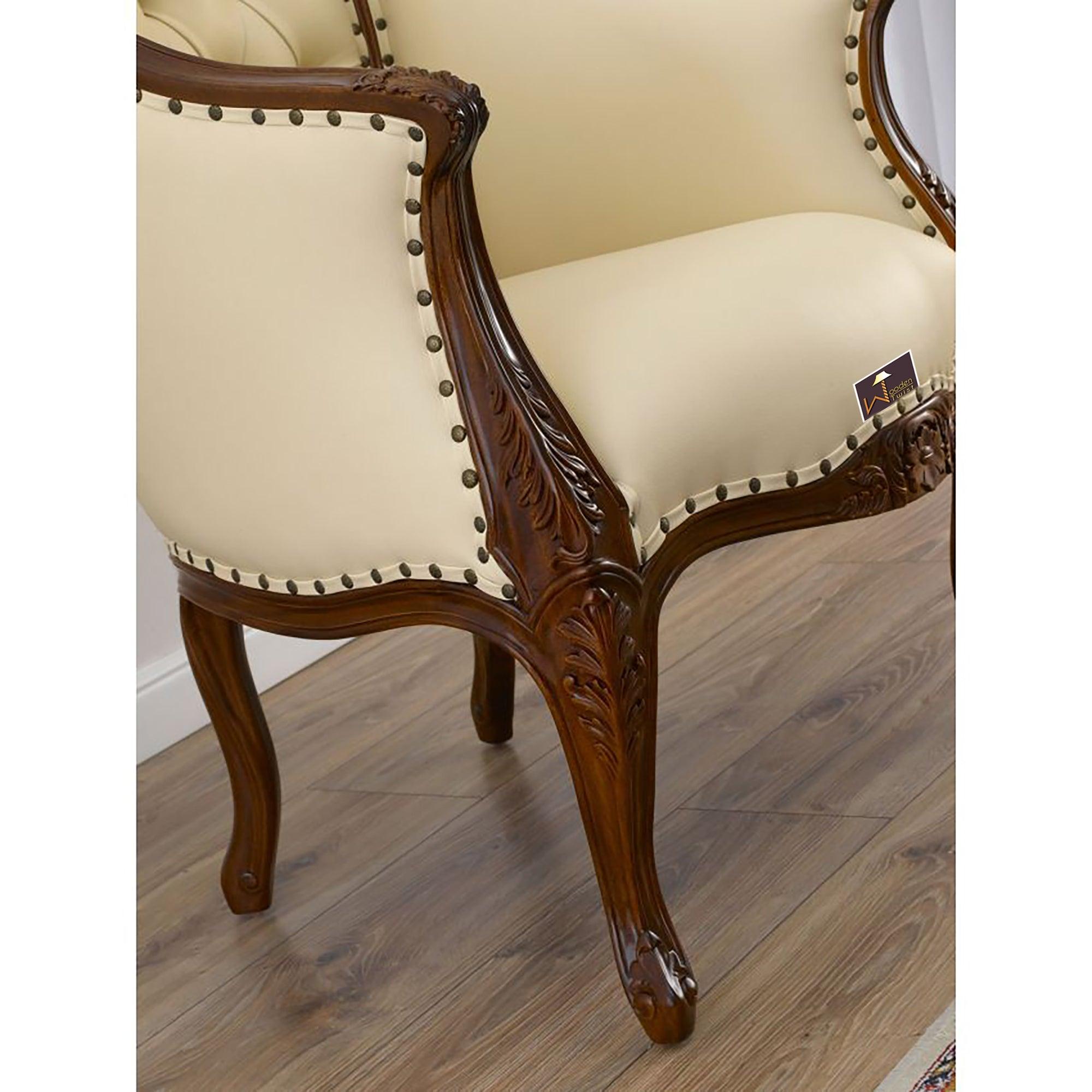 Italian Baroque Style Champagne Sofa Chair (Walnut Finish) - WoodenTwist