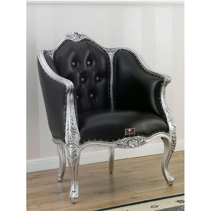 Italian Baroque Style Champagne Sofa Chair Silver leaf Finish (Black) - WoodenTwist