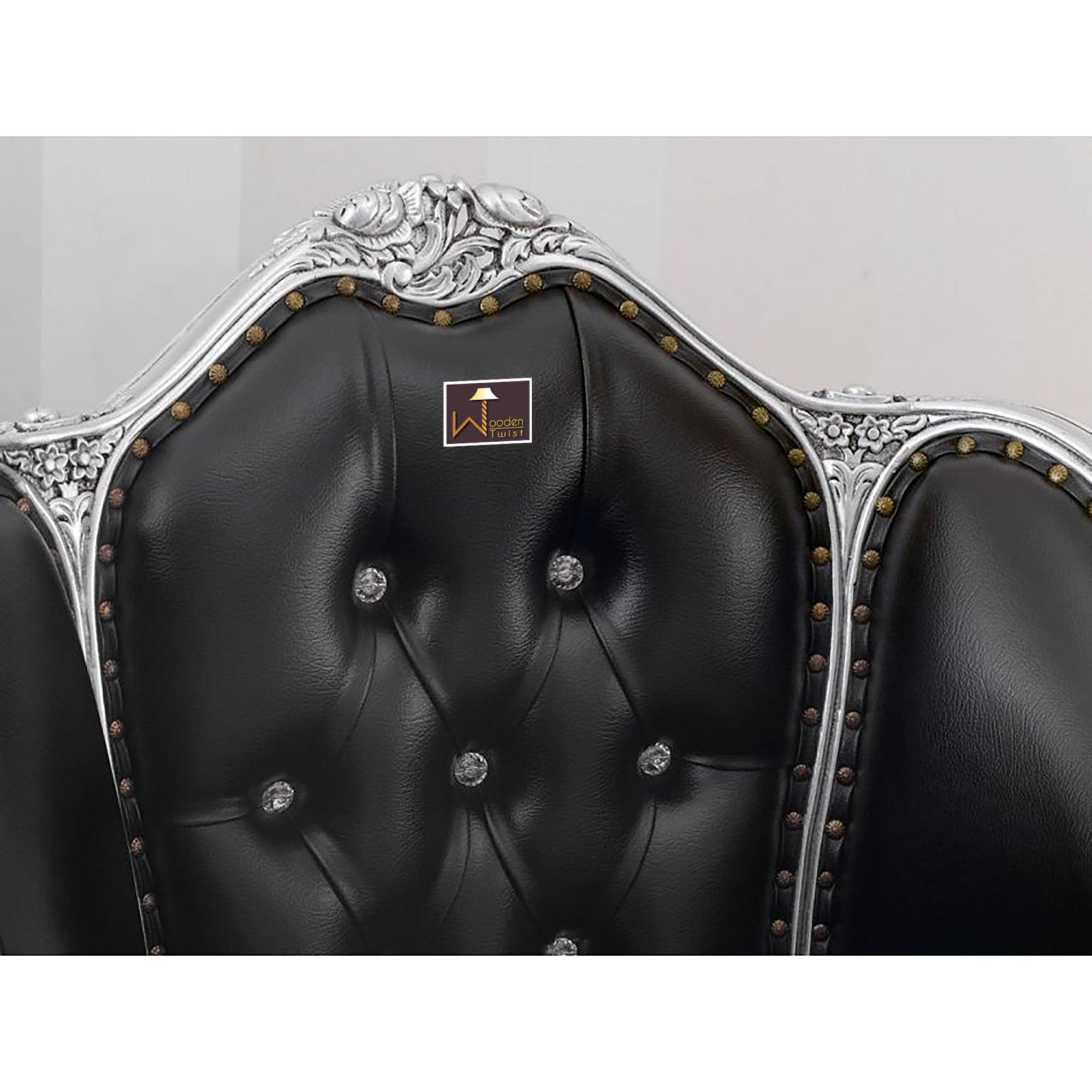 Italian Baroque Style Champagne Sofa Chair Silver leaf Finish (Black) - WoodenTwist