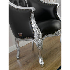 Italian Baroque Style Champagne Sofa Chair Silver leaf Finish (Black) - WoodenTwist