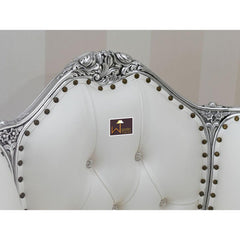 Italian Baroque Style Champagne Sofa Chair Silver leaf Finish (White) - WoodenTwist