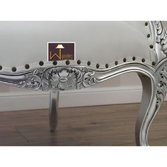 Italian Baroque Style Champagne Sofa Chair Silver leaf Finish (White) - WoodenTwist