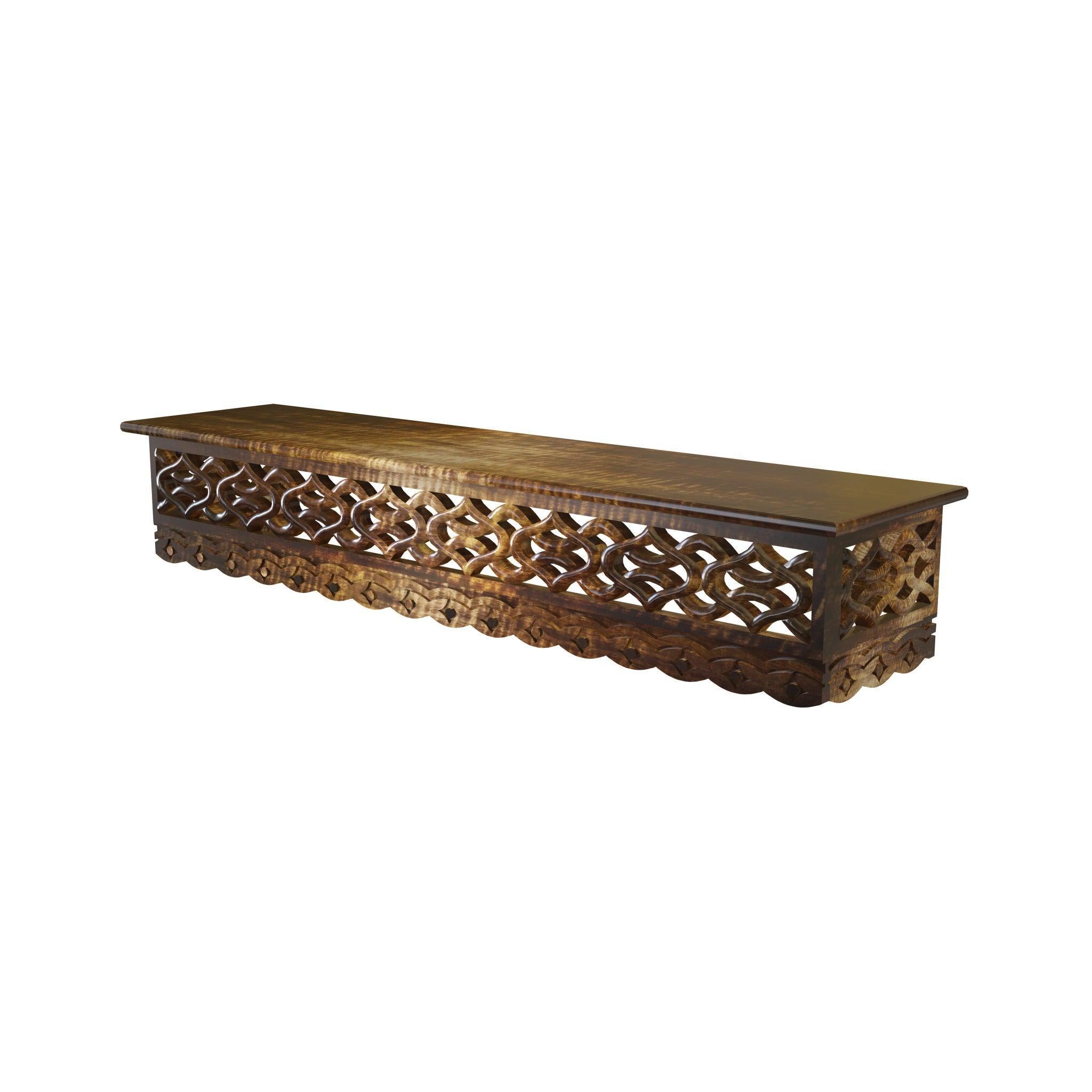 Hand Carved Wooden Jali Wall Shelf - Decorative Indian Wall Art - WoodenTwist