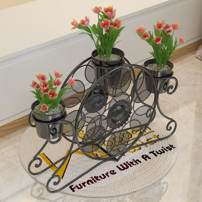 Wooden Twist Stylish loto Wrought Iron Floor Planter Stand with 3 Pots ( Black ) - WoodenTwist